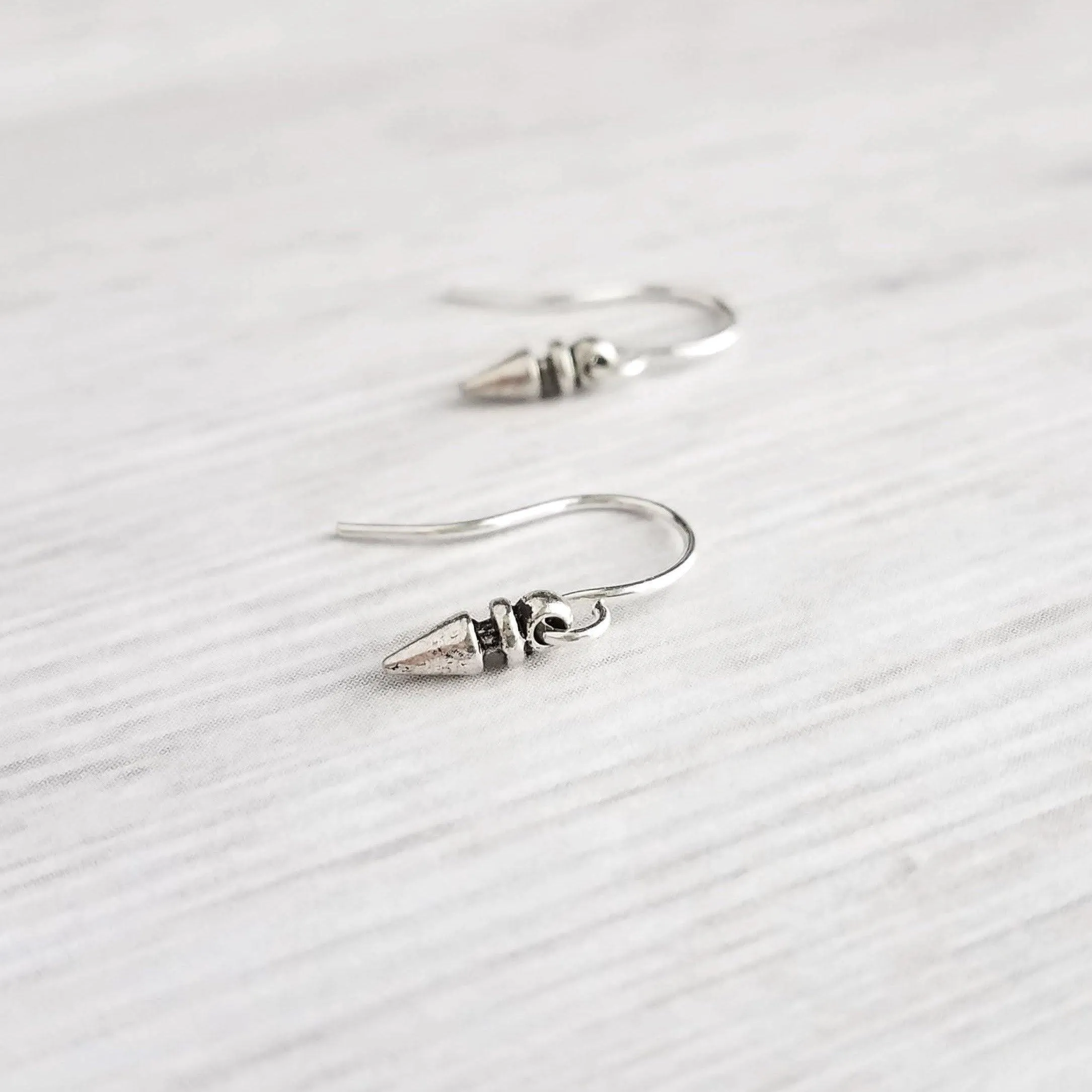 Tiny Spike Earrings, very small silver earring, silver spike earring, mini spike, silver dagger earring little silver bullet earring antique