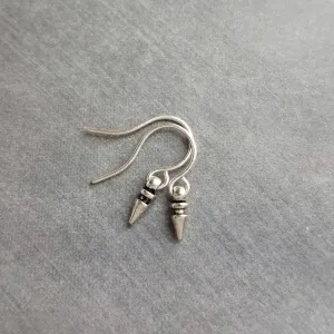Tiny Spike Earrings, very small silver earring, silver spike earring, mini spike, silver dagger earring little silver bullet earring antique