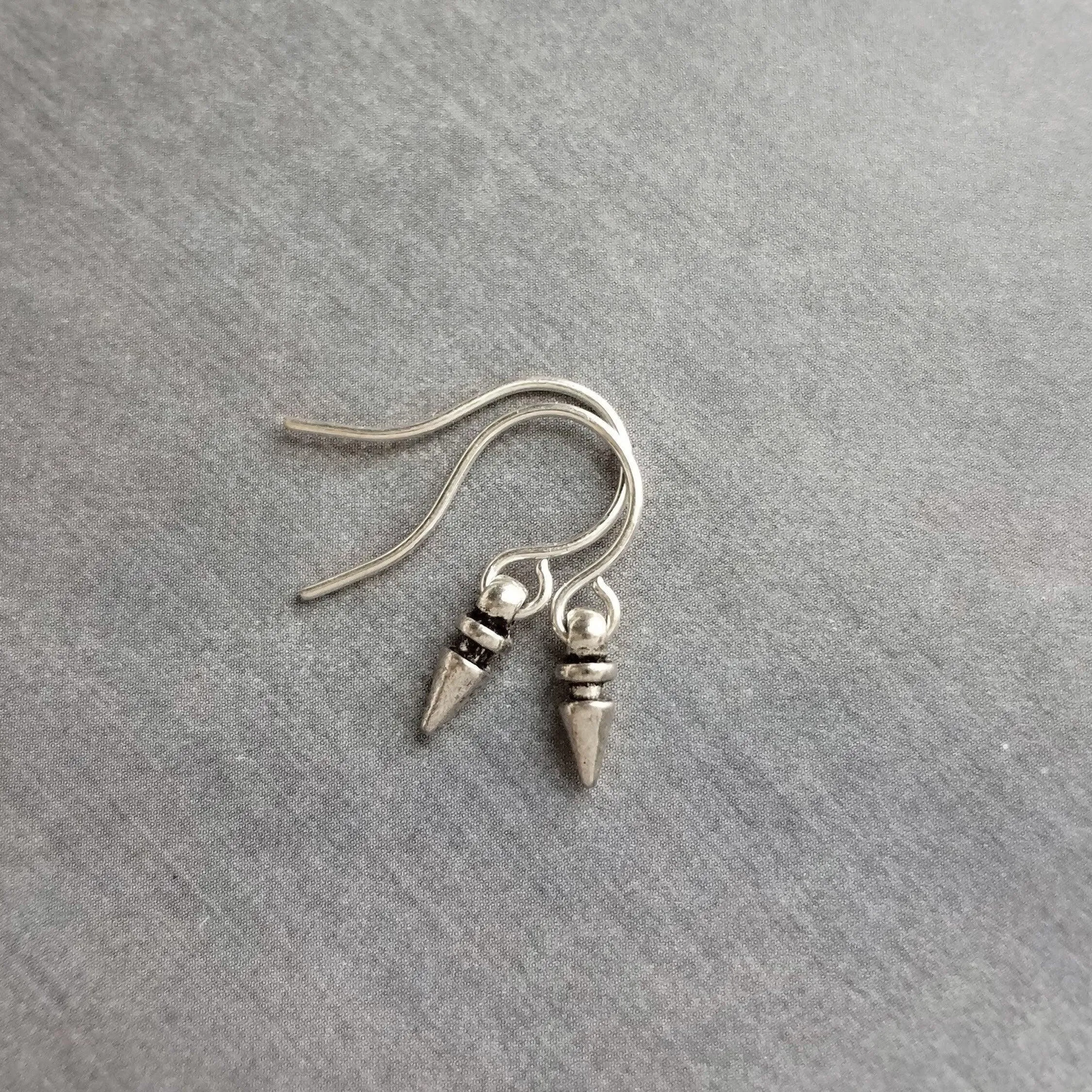 Tiny Spike Earrings, very small silver earring, silver spike earring, mini spike, silver dagger earring little silver bullet earring antique