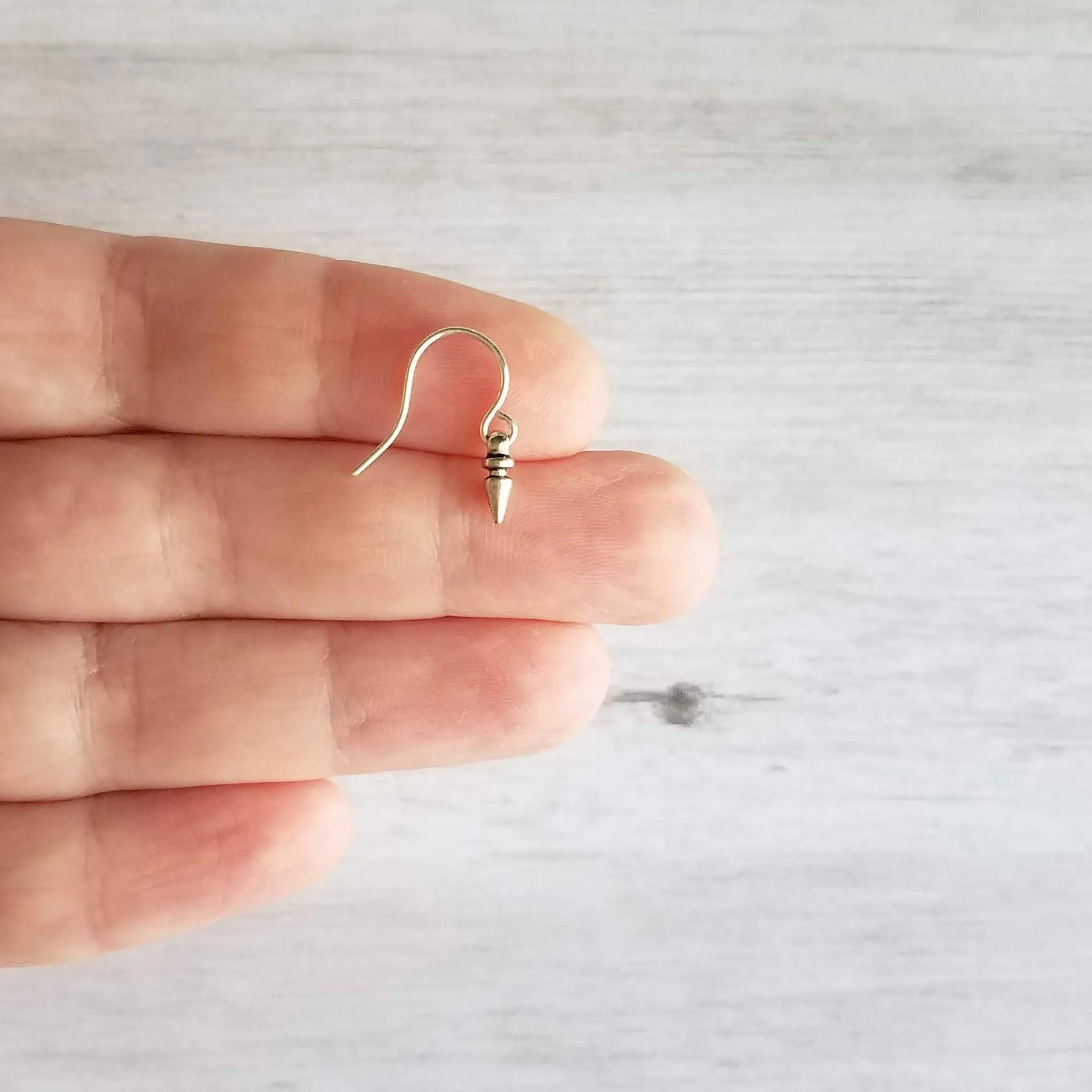 Tiny Spike Earrings, very small silver earring, silver spike earring, mini spike, silver dagger earring little silver bullet earring antique