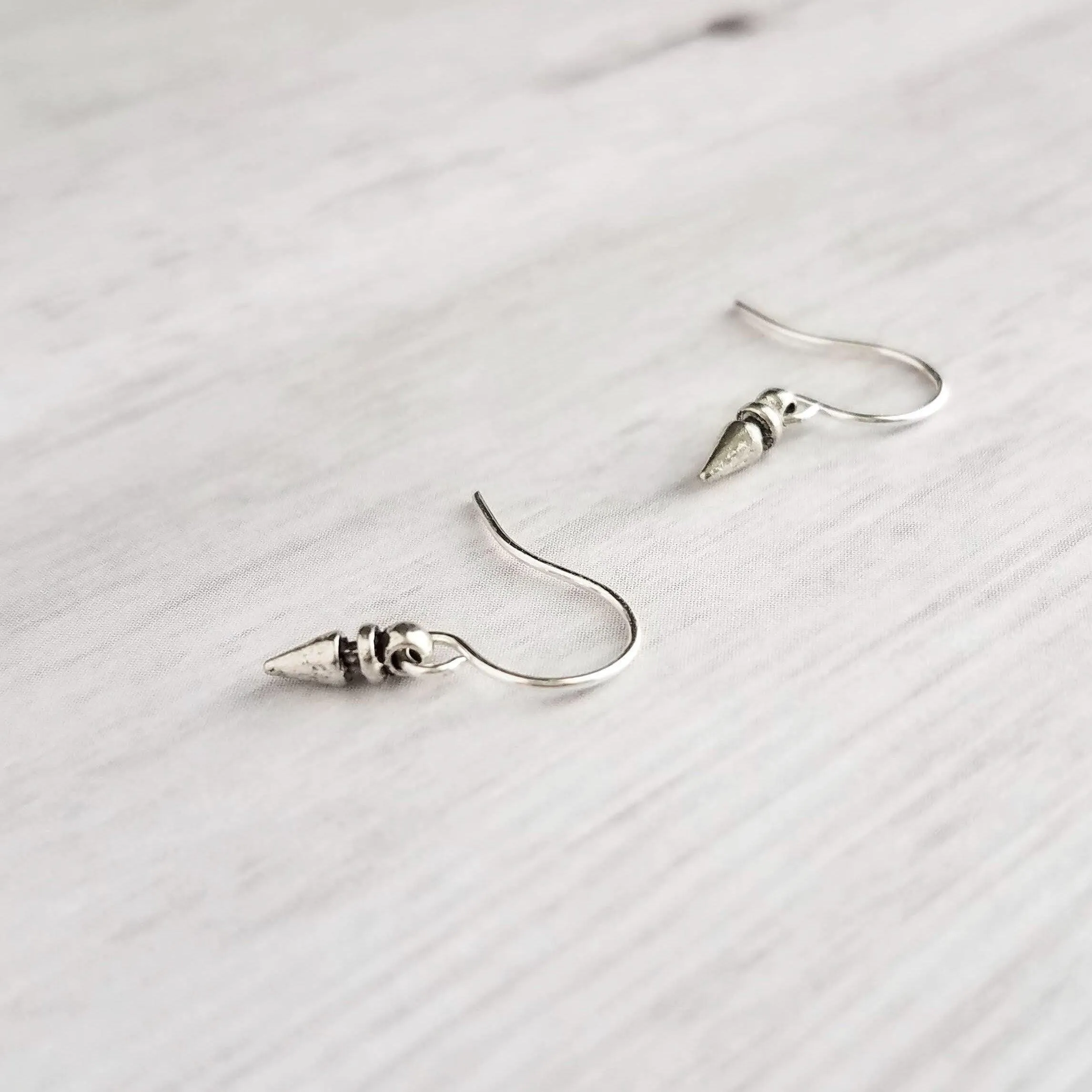 Tiny Spike Earrings, very small silver earring, silver spike earring, mini spike, silver dagger earring little silver bullet earring antique