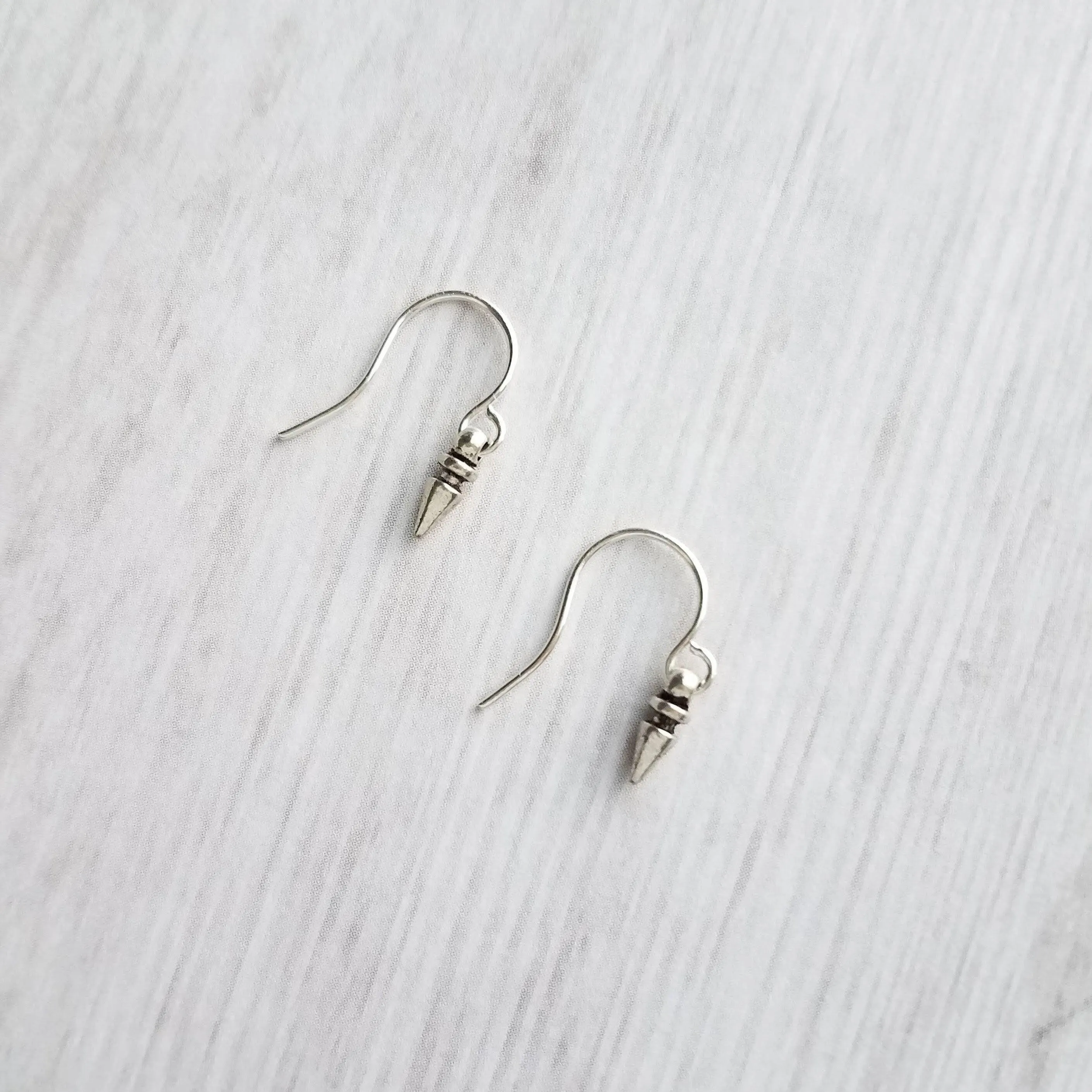 Tiny Spike Earrings, very small silver earring, silver spike earring, mini spike, silver dagger earring little silver bullet earring antique