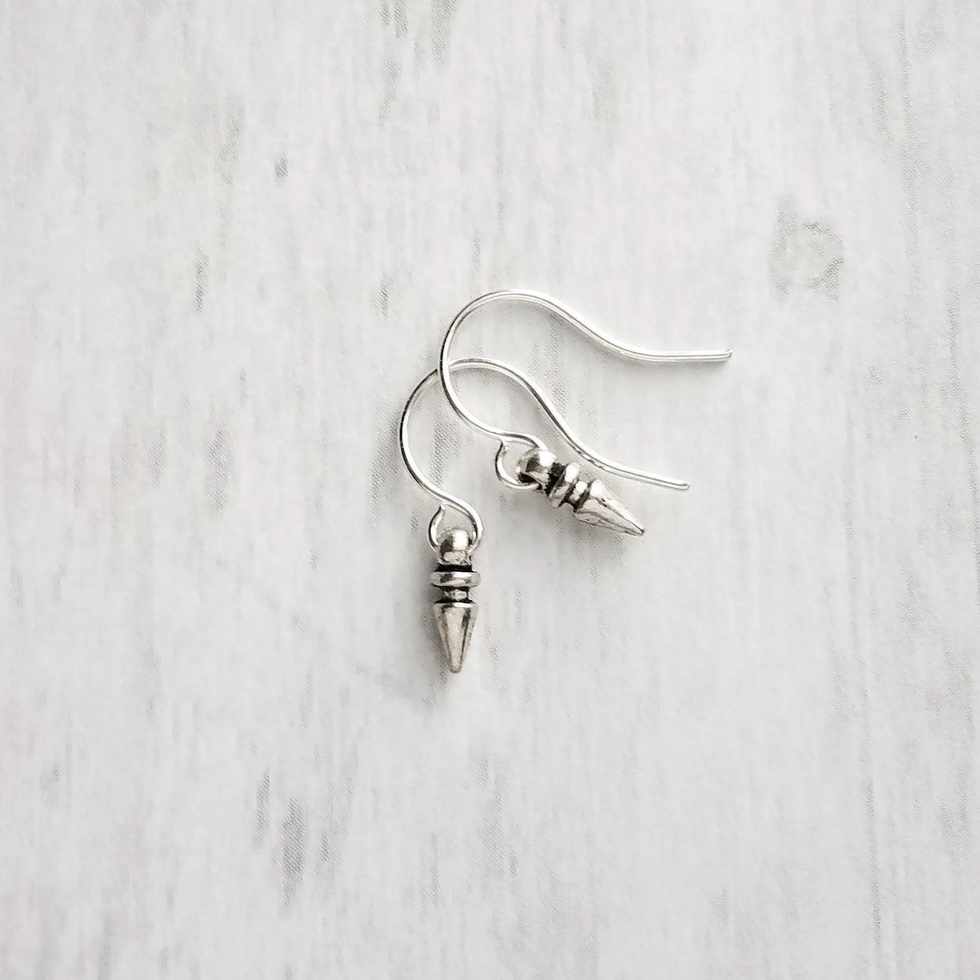 Tiny Spike Earrings, very small silver earring, silver spike earring, mini spike, silver dagger earring little silver bullet earring antique
