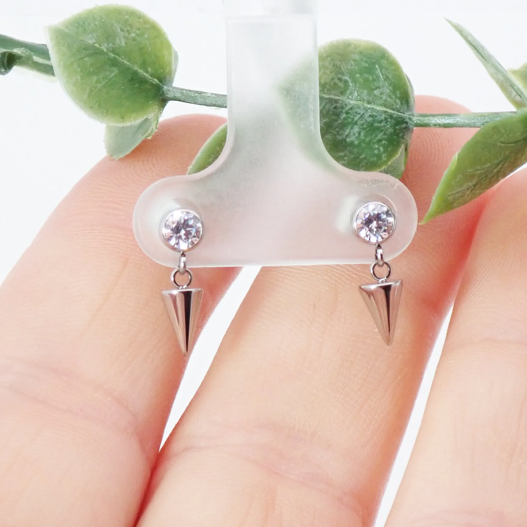 Titanium CZ and spike cone drop Earring