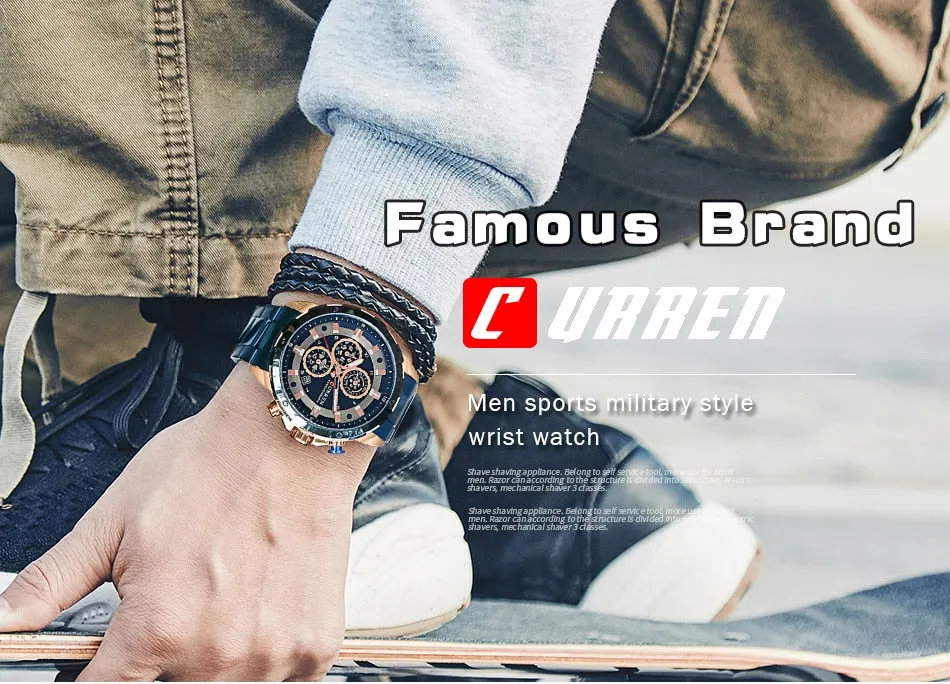 Top Luxury Brand CURREN Mens Watches Military Sport Waterproof Chronograph Blue Quartz Watch Men Clock Men&#39;s Watch reloj hombre