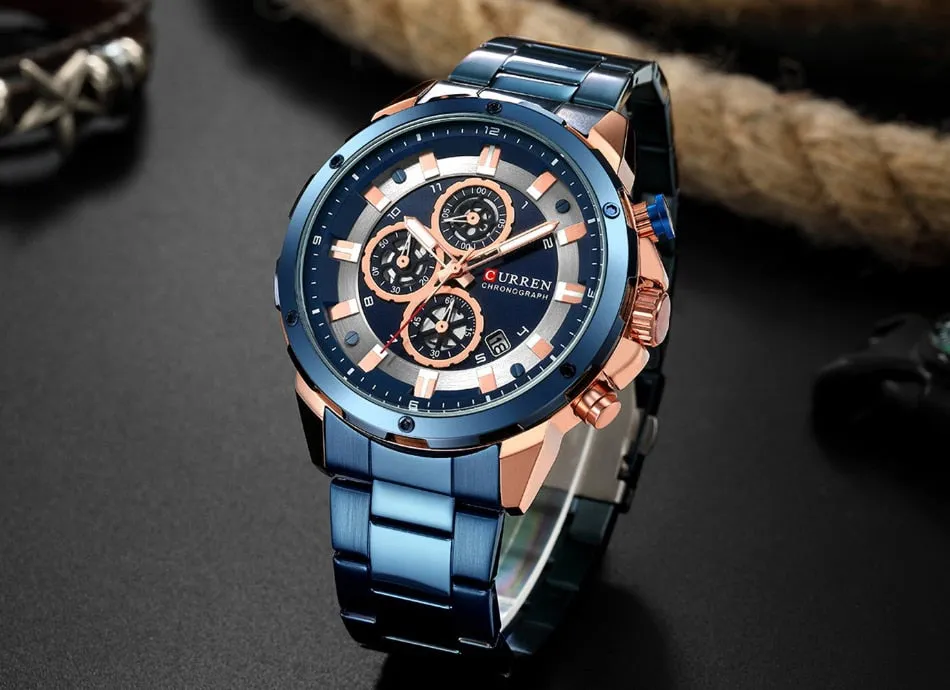 Top Luxury Brand CURREN Mens Watches Military Sport Waterproof Chronograph Blue Quartz Watch Men Clock Men&#39;s Watch reloj hombre