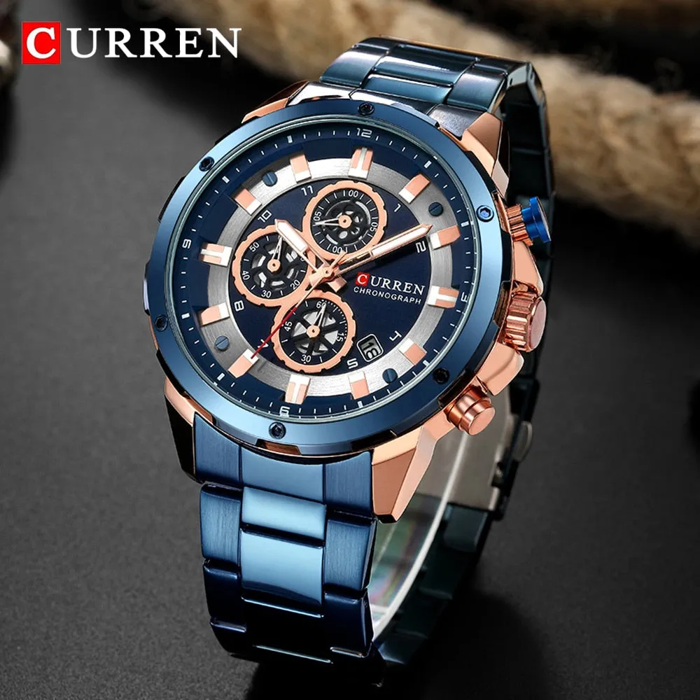 Top Luxury Brand CURREN Mens Watches Military Sport Waterproof Chronograph Blue Quartz Watch Men Clock Men&#39;s Watch reloj hombre