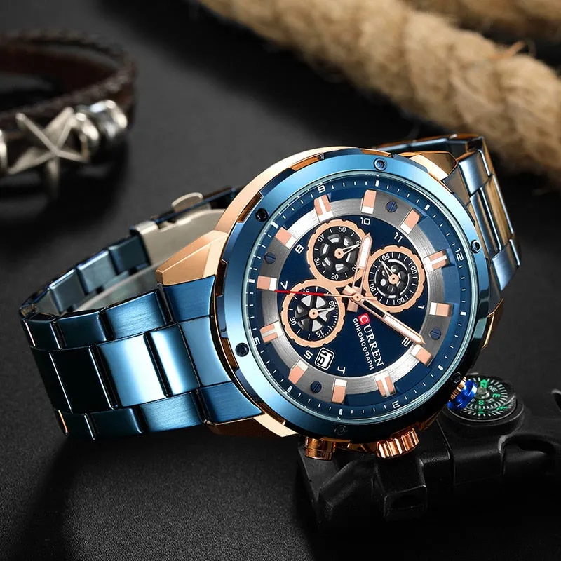 Top Luxury Brand CURREN Mens Watches Military Sport Waterproof Chronograph Blue Quartz Watch Men Clock Men&#39;s Watch reloj hombre