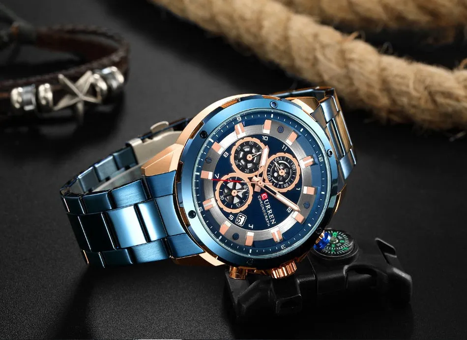 Top Luxury Brand CURREN Mens Watches Military Sport Waterproof Chronograph Blue Quartz Watch Men Clock Men&#39;s Watch reloj hombre