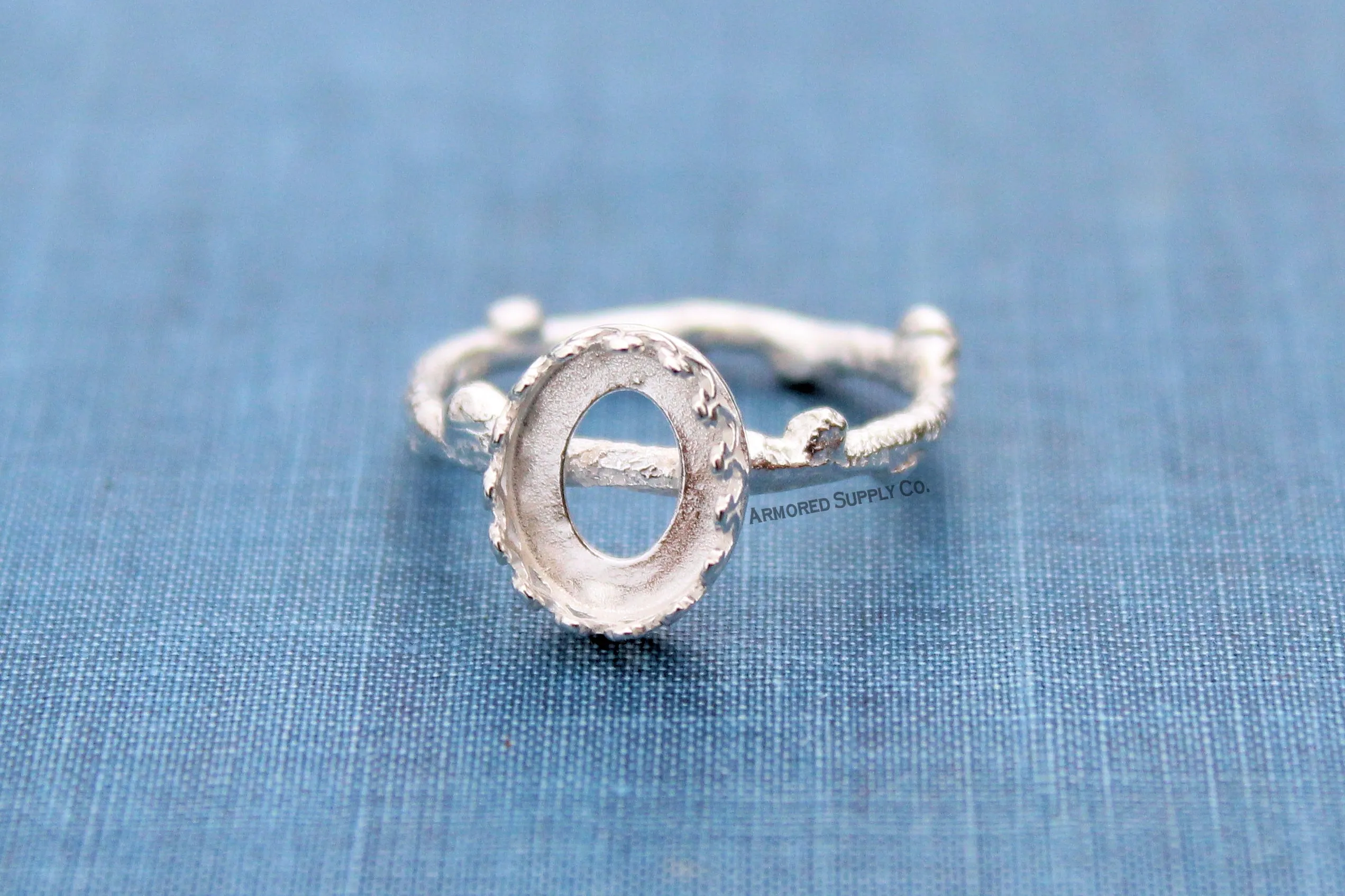 Tree Branch Twig Ring Band Crown Oval Bezel Ring blank Silver