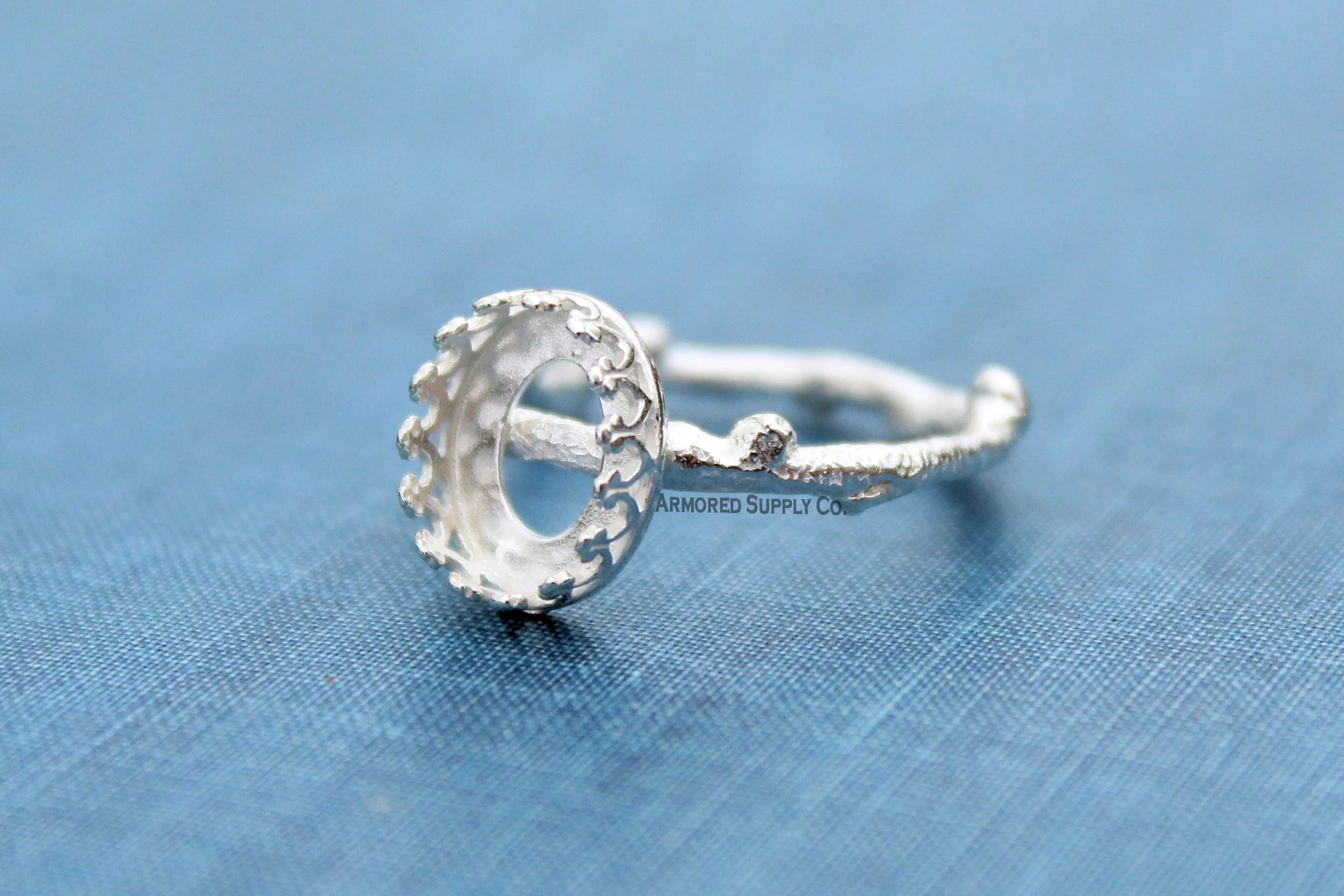Tree Branch Twig Ring Band Crown Oval Bezel Ring blank Silver