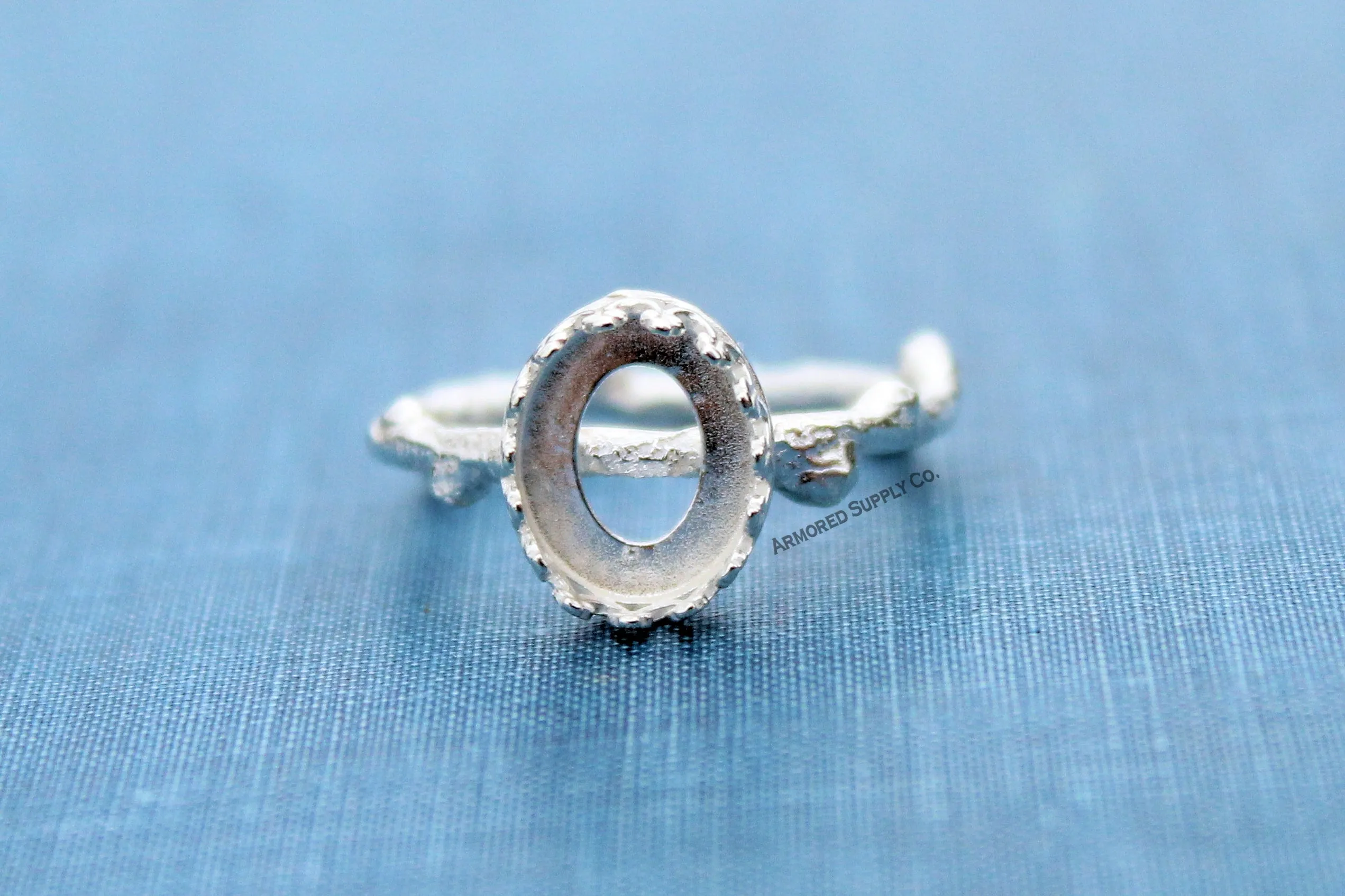 Tree Branch Twig Ring Band Crown Oval Bezel Ring blank Silver