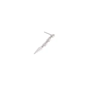 Triple 2mm White Diamond Baguette Dangle Pyramid Spike Stud Earring