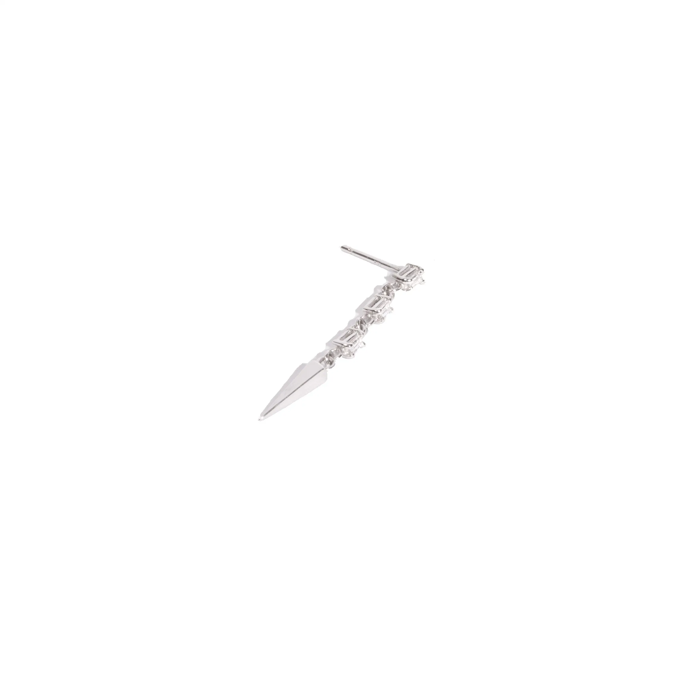 Triple 2mm White Diamond Baguette Dangle Pyramid Spike Stud Earring