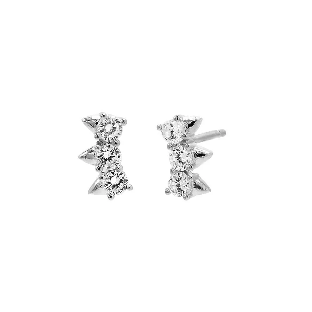 Triple CZ Curved Spike Stud Earring