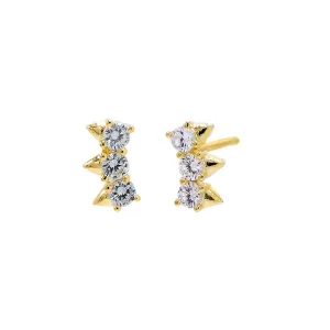 Triple CZ Curved Spike Stud Earring