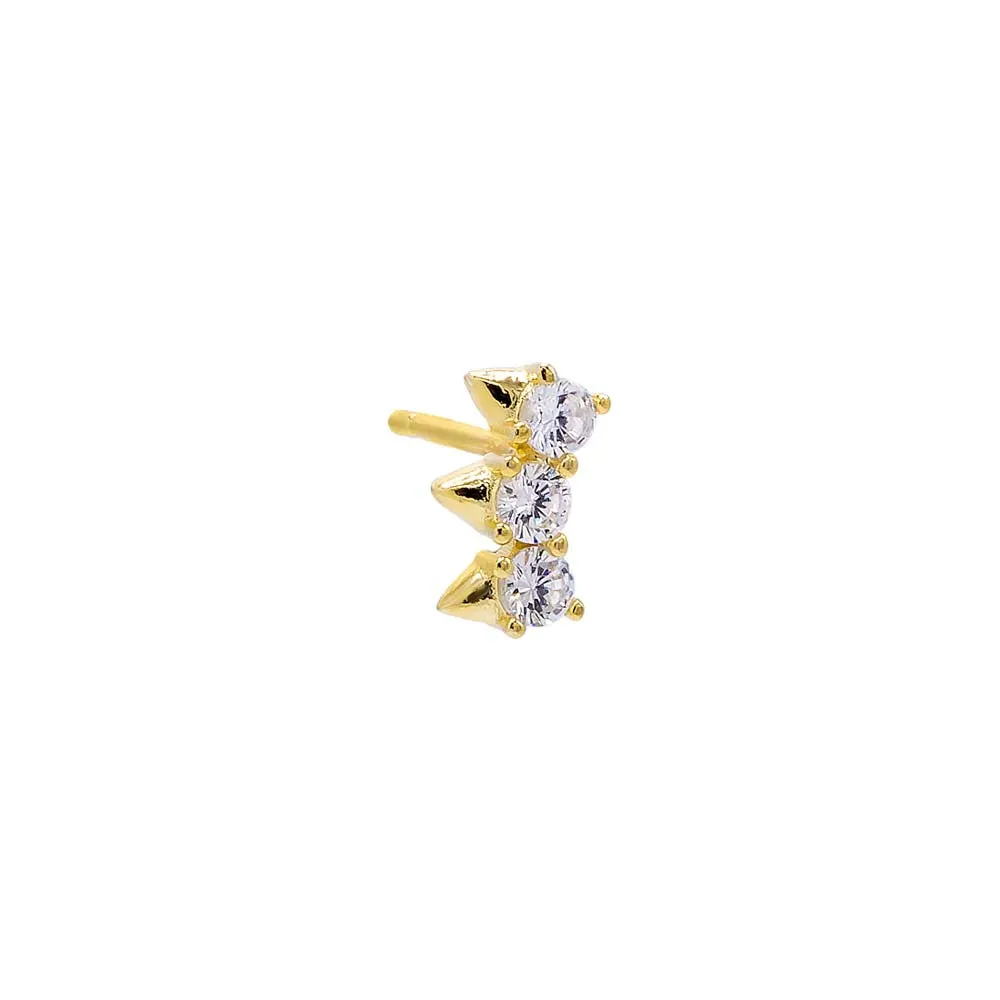 Triple CZ Curved Spike Stud Earring