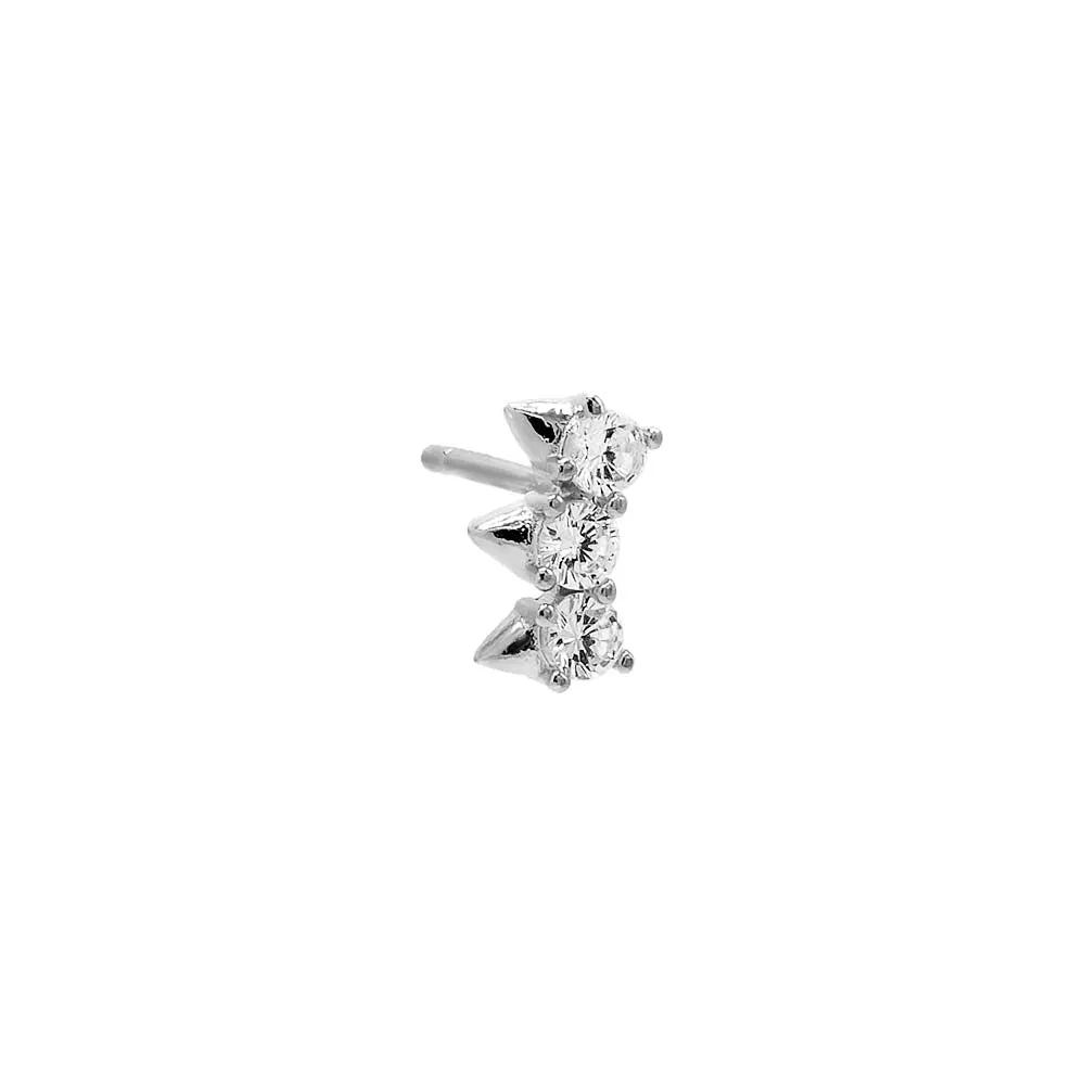 Triple CZ Curved Spike Stud Earring