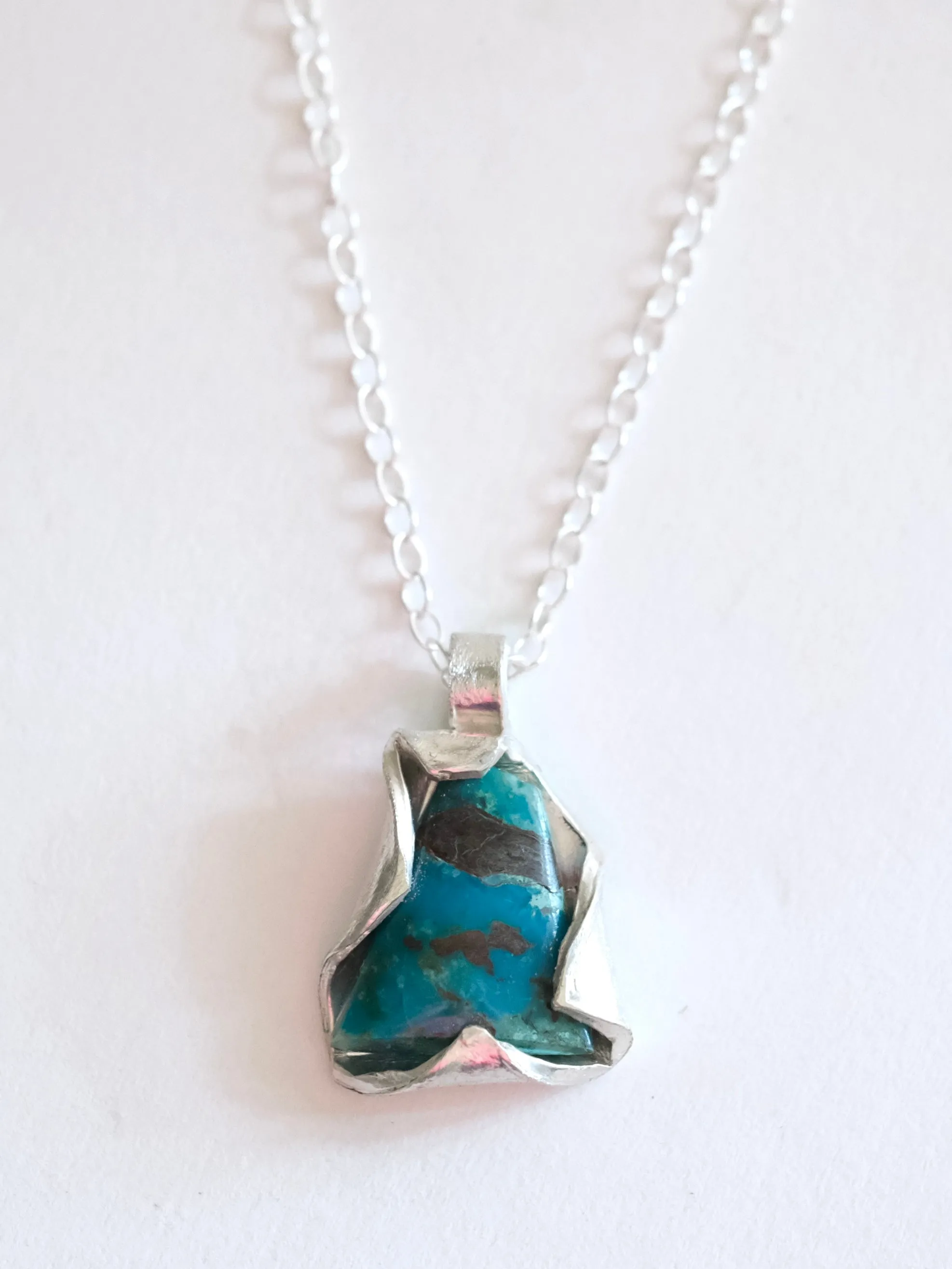 Turquoise and Silver Irregular Pendant