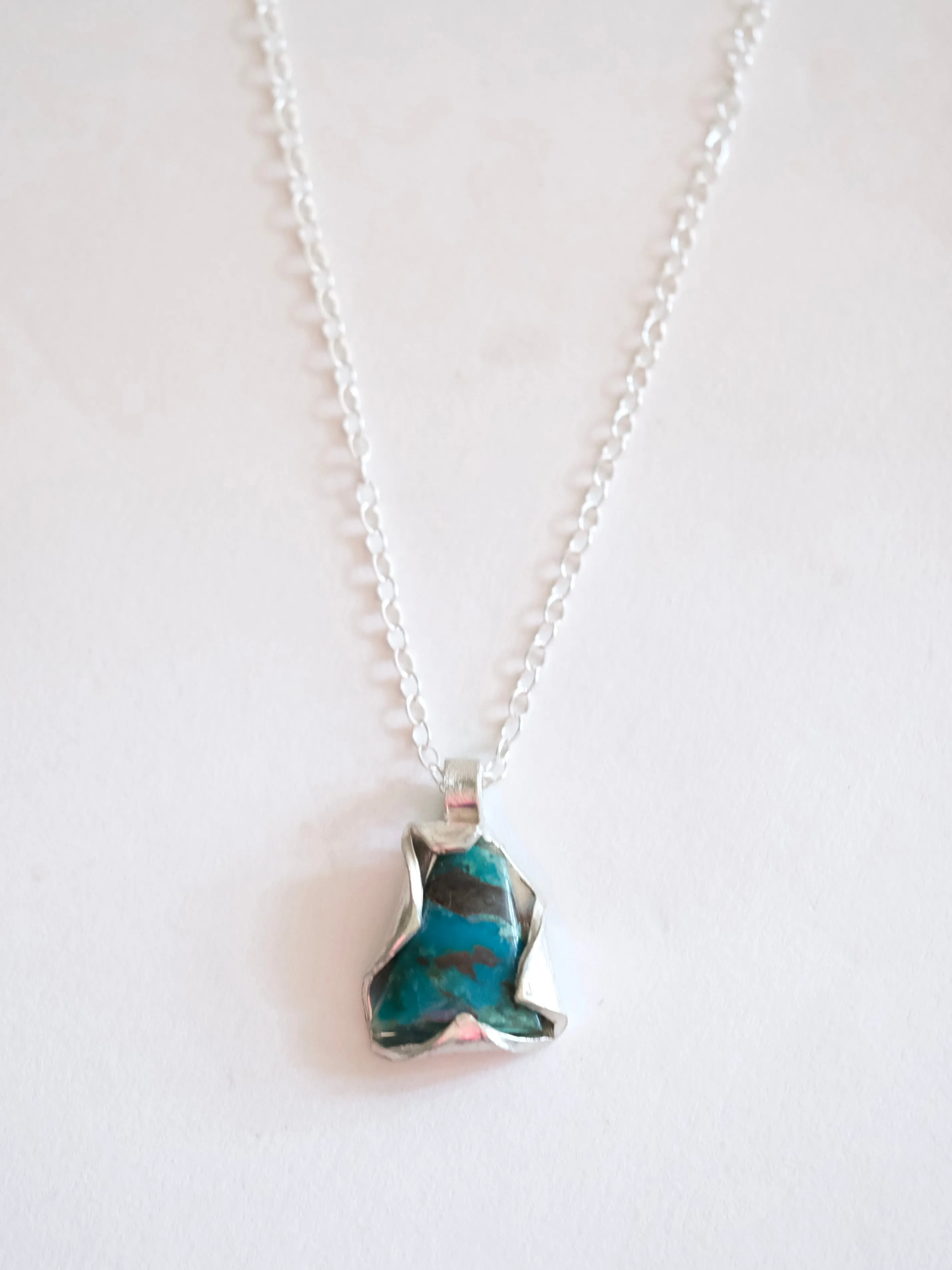 Turquoise and Silver Irregular Pendant
