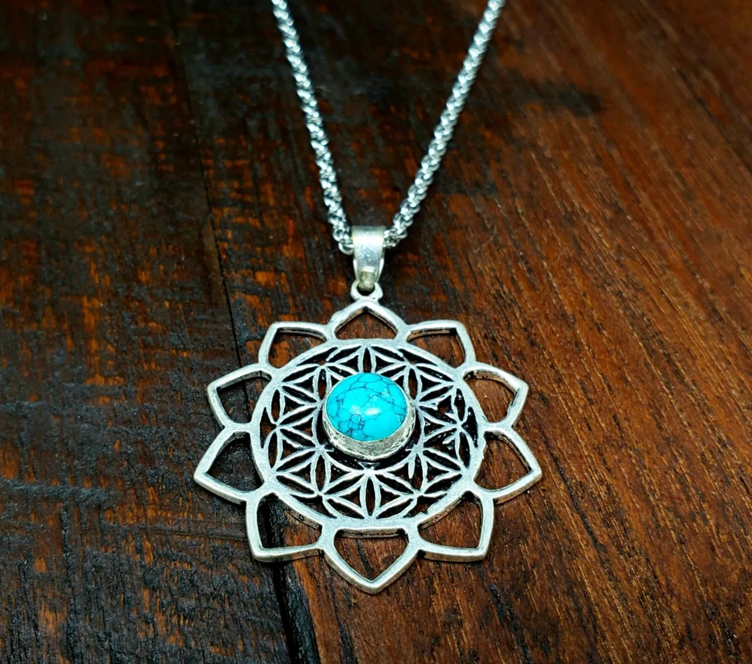 Turquoise Flower of Life Necklace