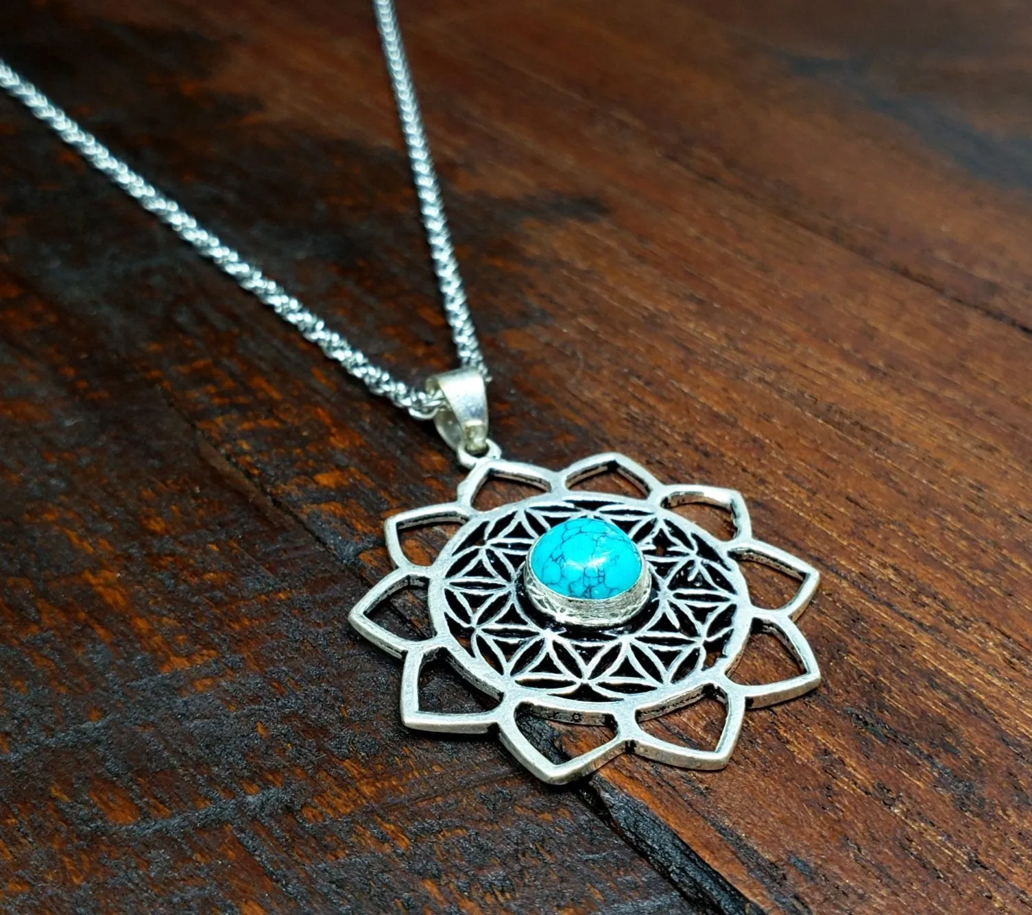 Turquoise Flower of Life Necklace