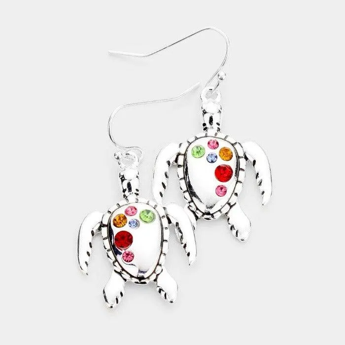 Turtle Multi Colored Rhinestone Earrings