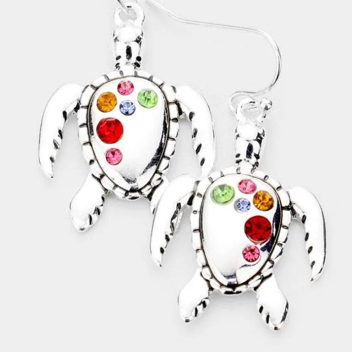 Turtle Multi Colored Rhinestone Earrings