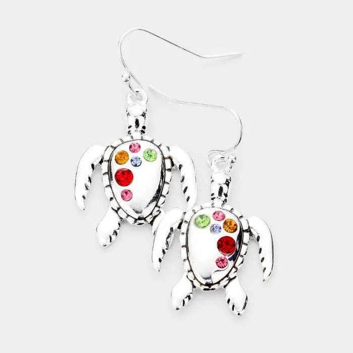 Turtle Multi Colored Rhinestone Earrings