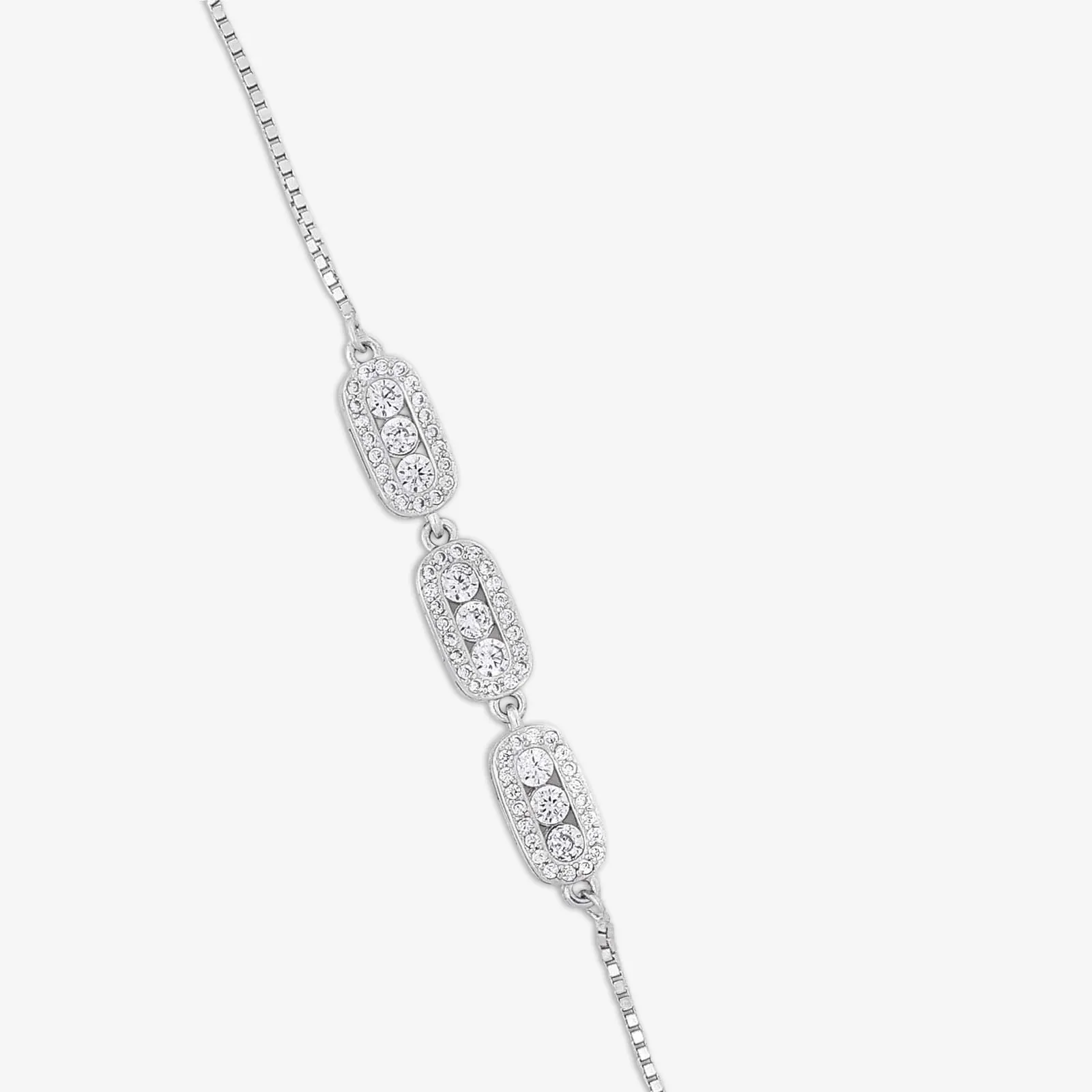 Tweov 925 Sterling Silver White Triple Zircon Chain Bracelet