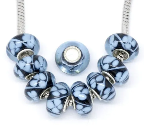 Two (2) Glass Murano Bead Spacer For Snake Chain Charm Bracelet