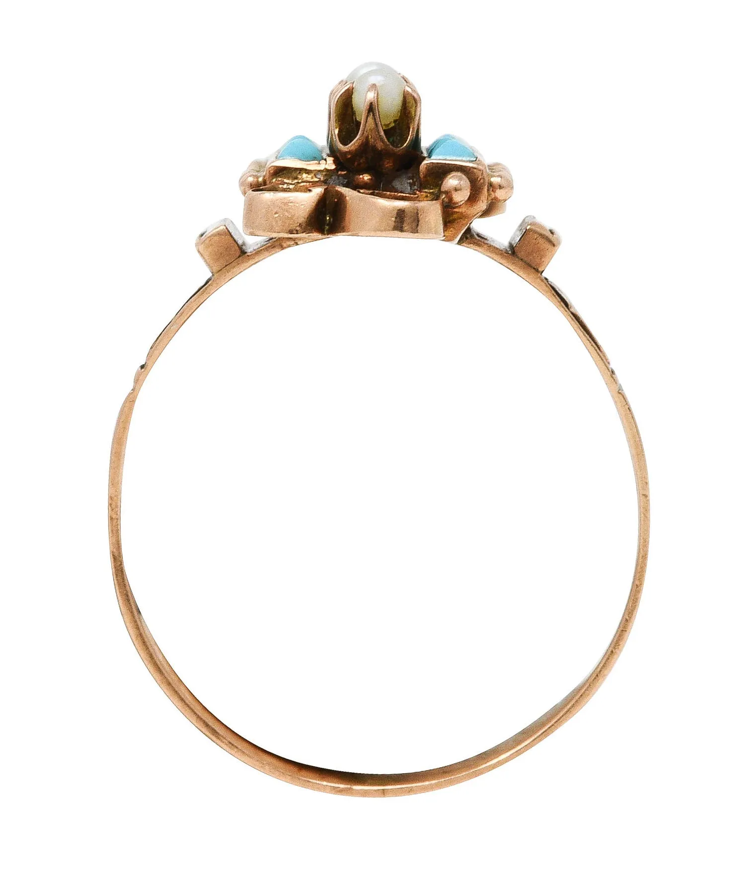 Victorian Etruscan Revival Pearl Turquoise 14 Karat Rose Gold Ring