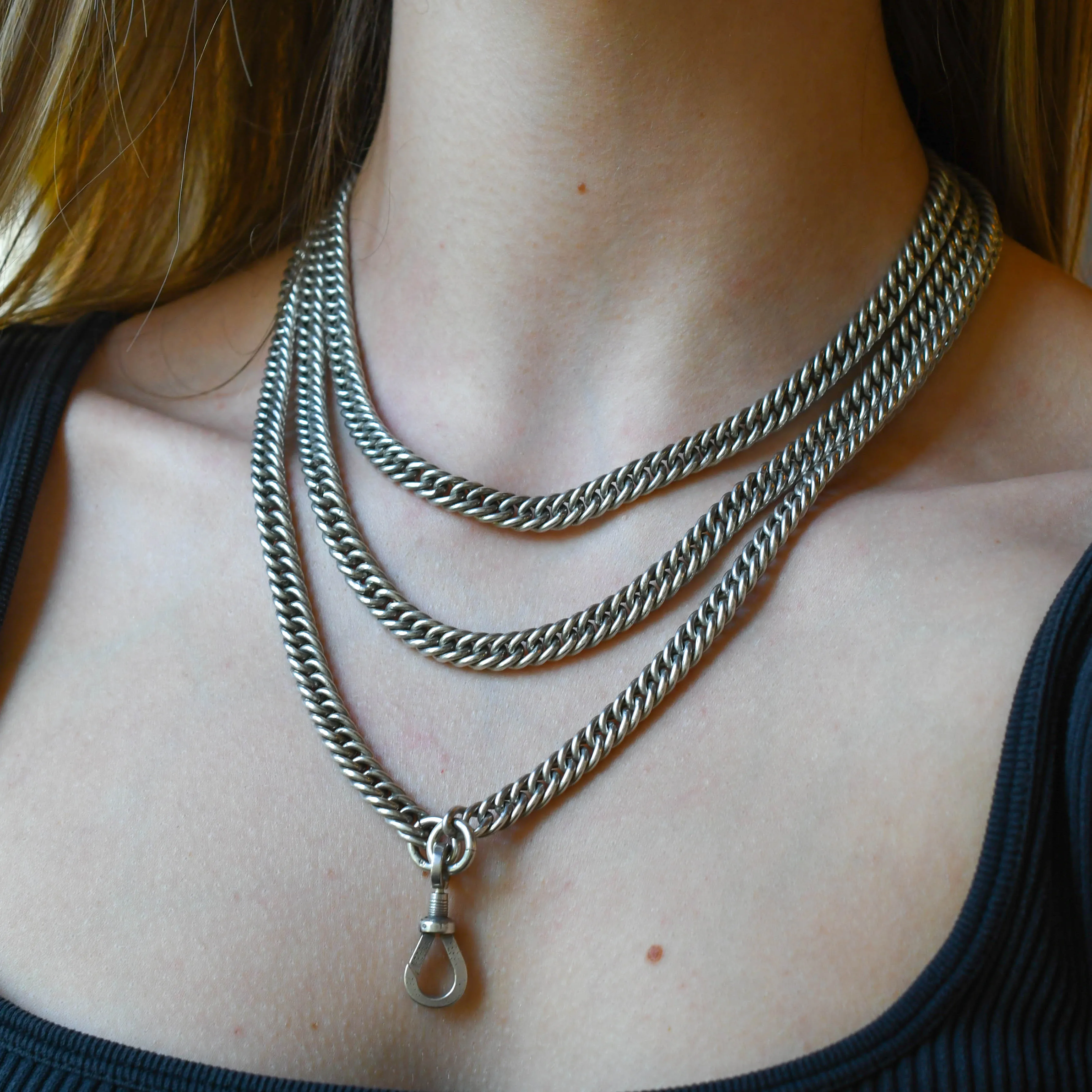 Victorian Heavy Silver Guard Chain 60"