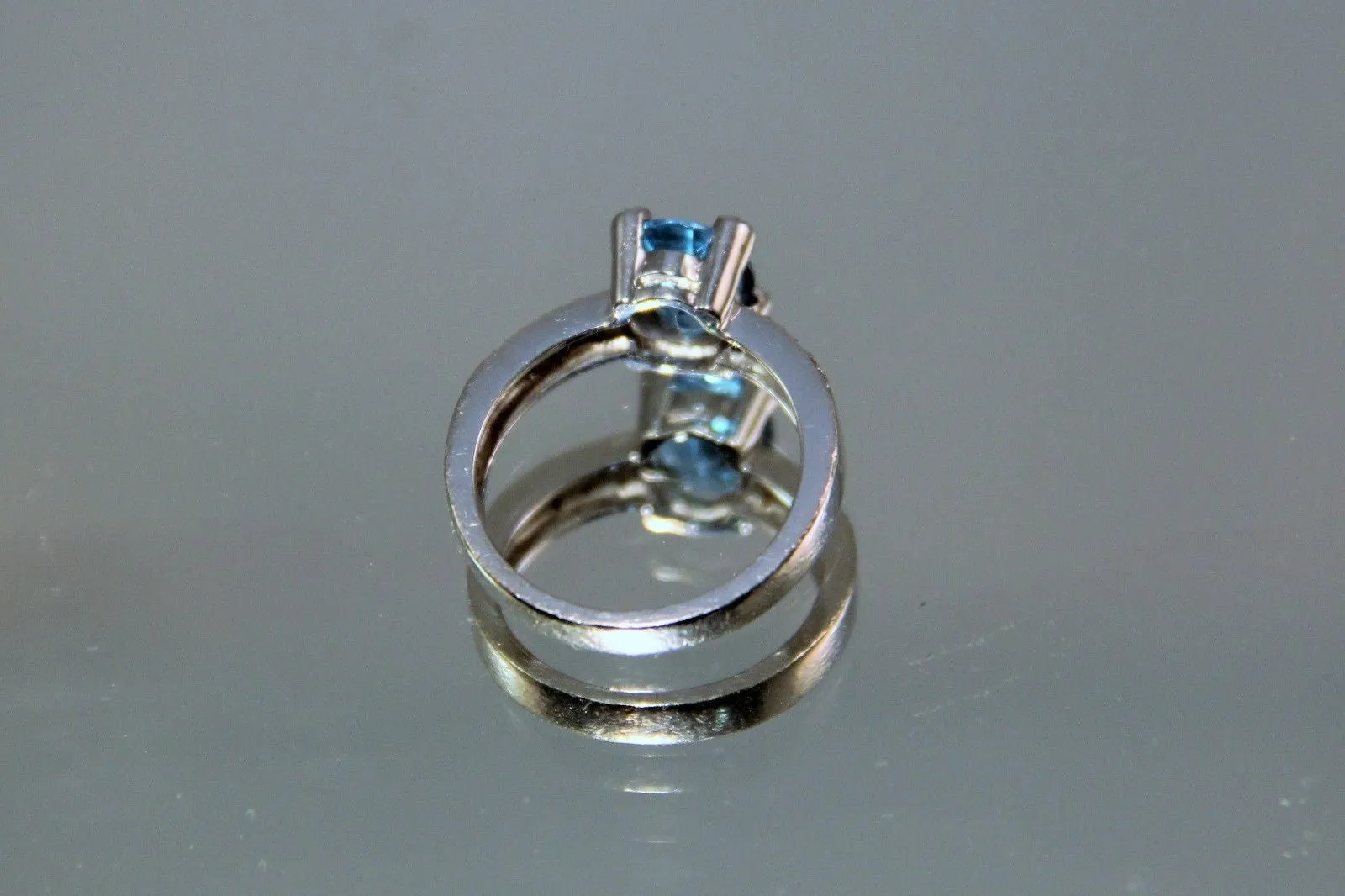 Vintage 14K White Gold Diamond & Blue Topaz Ring w/ Diamond Prongs