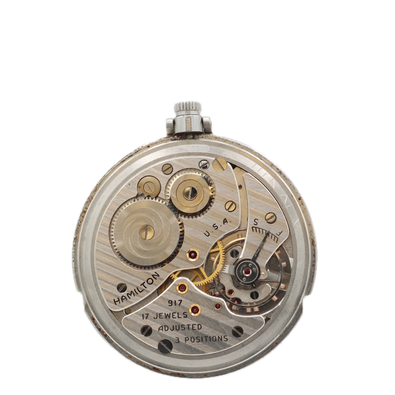 Vintage 16S Hamilton Mechanical Open Face Pocket Watch 917 Stainless Steel