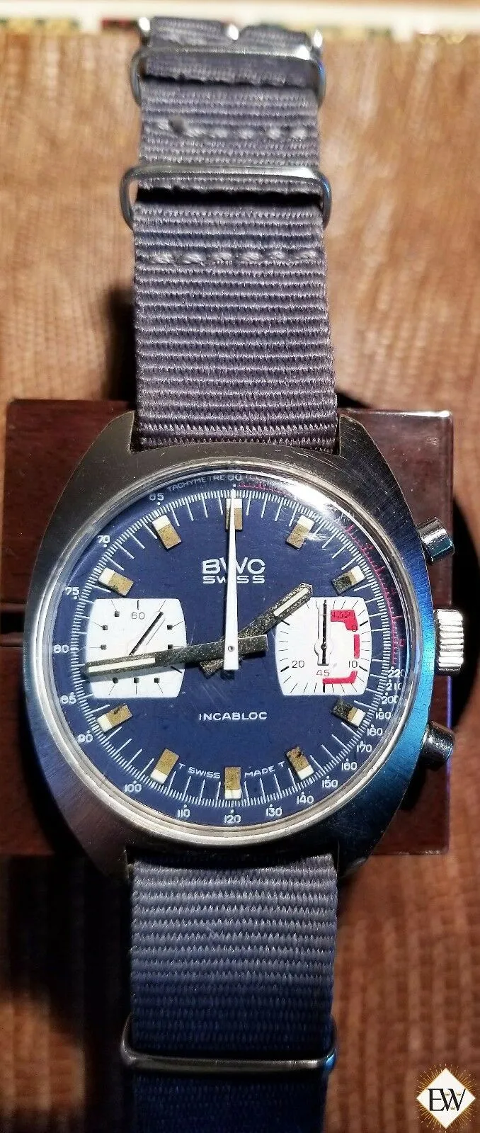 Vintage BWC Military Swiss Chronograph Watch Valjoux 7733 Blue Panda 1960 Soccer