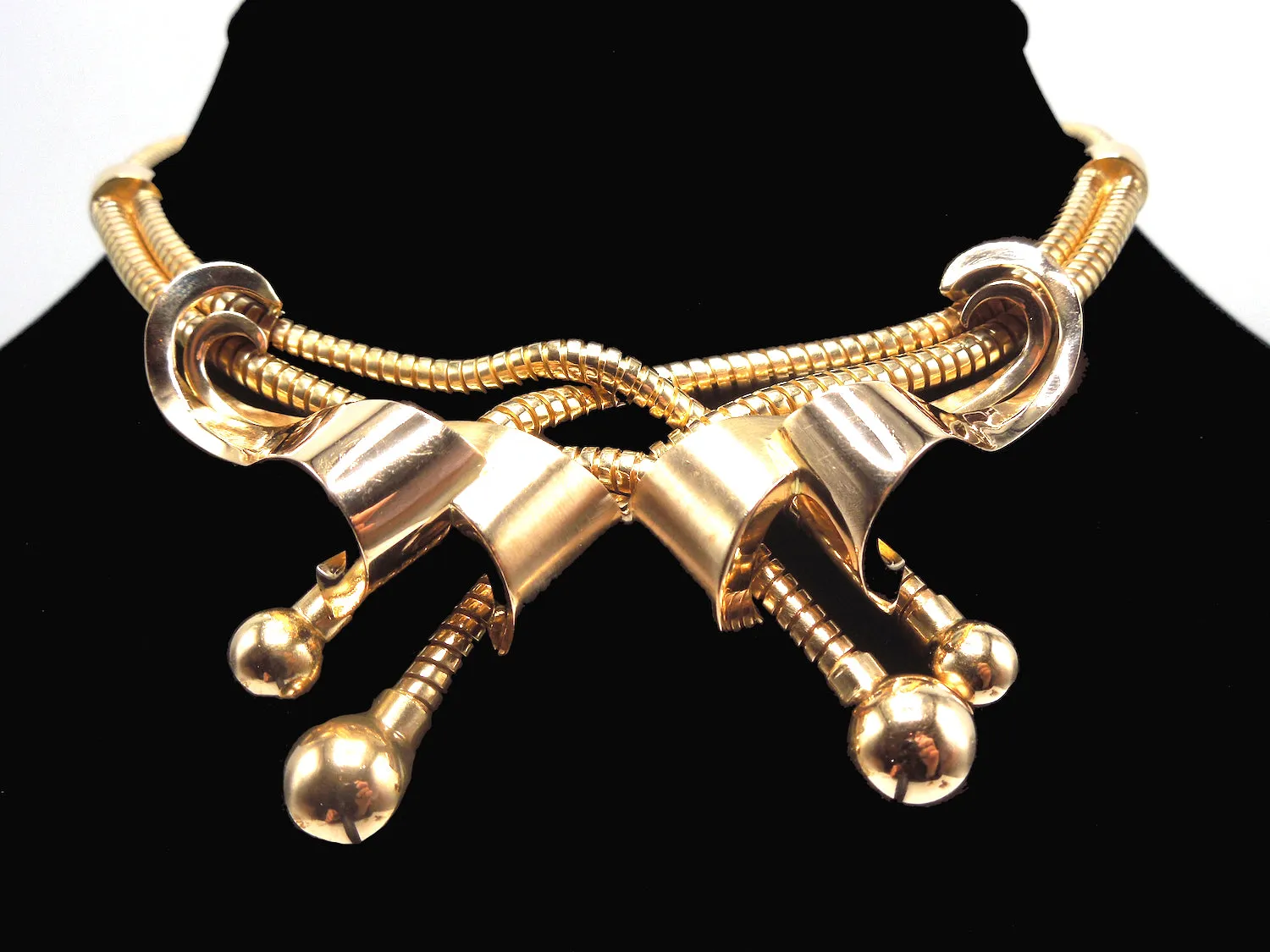Vintage Retro 18K Yellow Gold Snake Chain Crossover Necklace