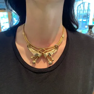 Vintage Retro 18K Yellow Gold Snake Chain Crossover Necklace