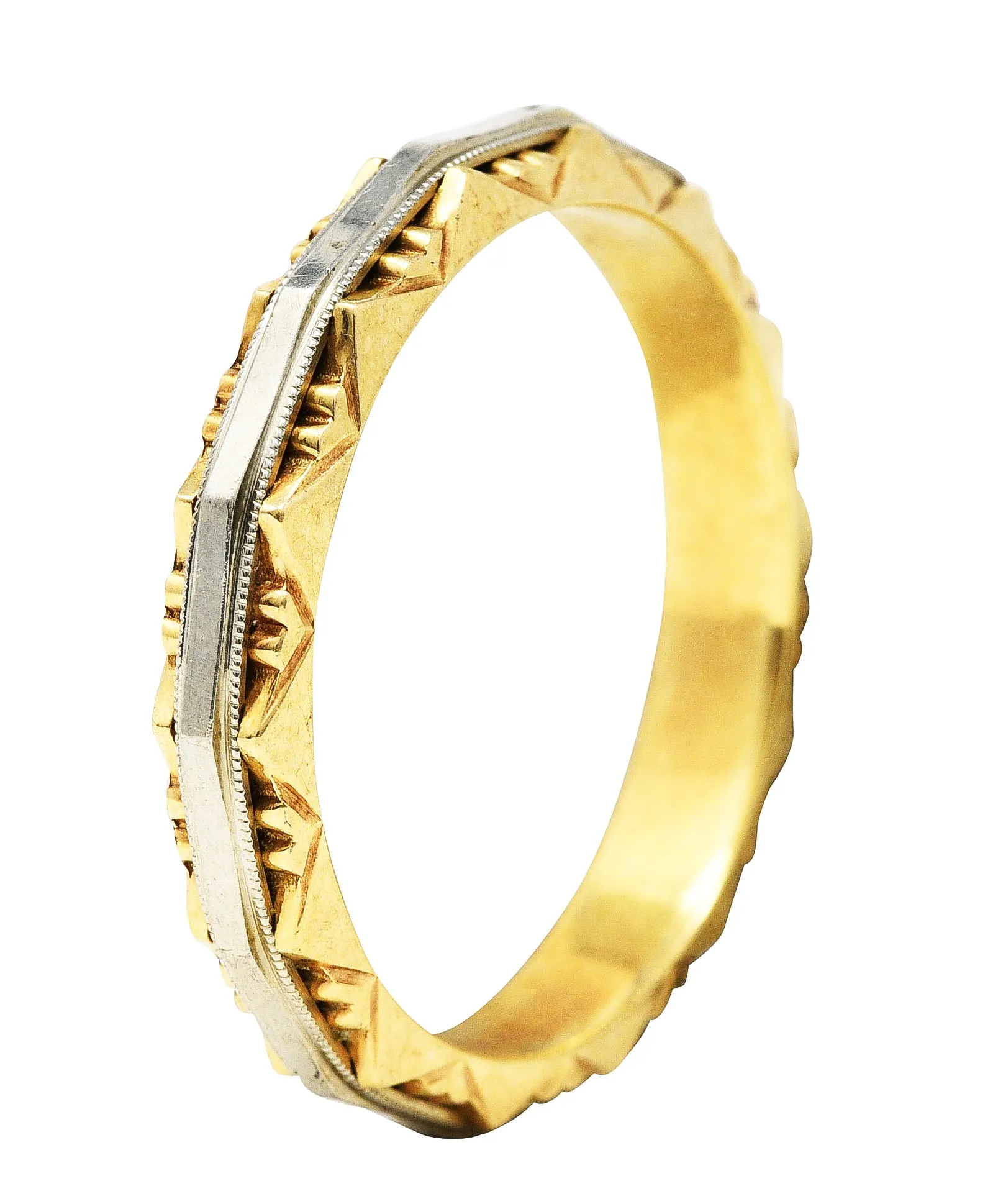 Vintage Two-Tone Gold Radial Sun-Burst Motif Unisex Band Ring