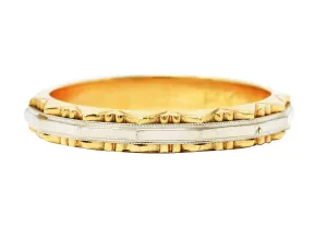 Vintage Two-Tone Gold Radial Sun-Burst Motif Unisex Band Ring
