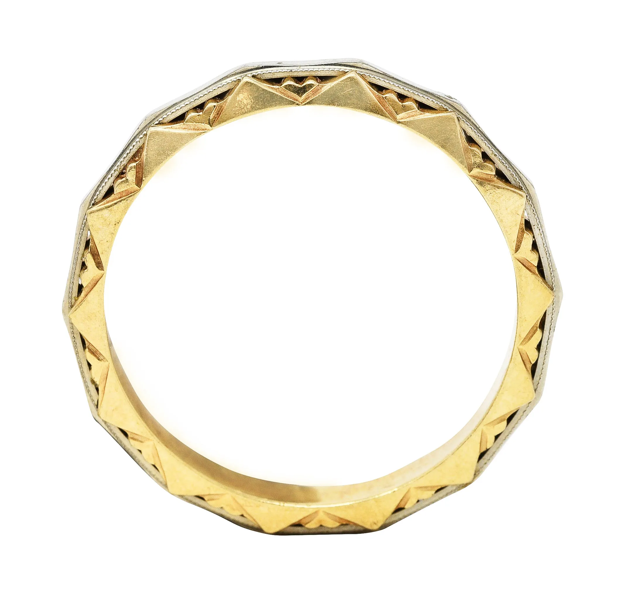 Vintage Two-Tone Gold Radial Sun-Burst Motif Unisex Band Ring