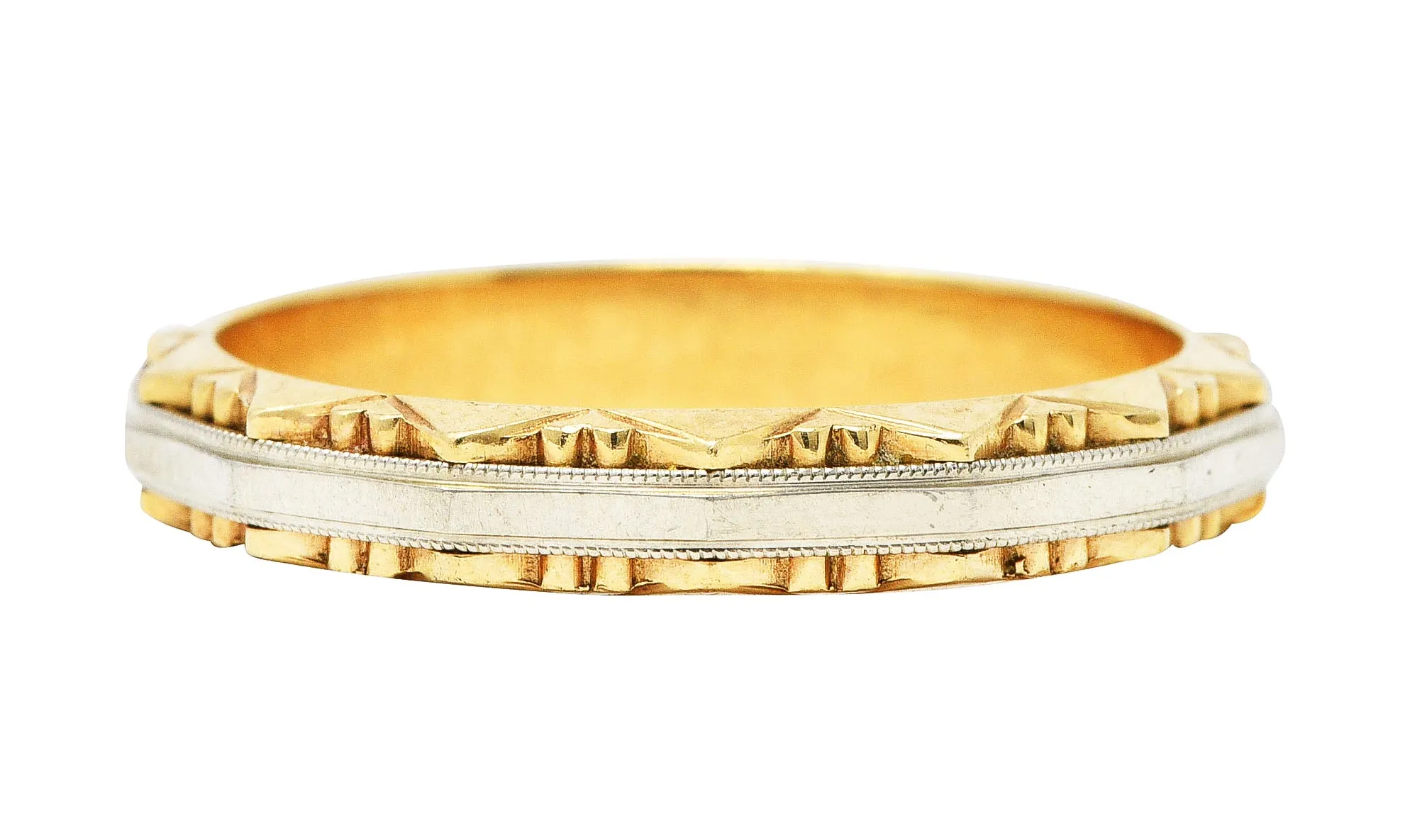Vintage Two-Tone Gold Radial Sun-Burst Motif Unisex Band Ring