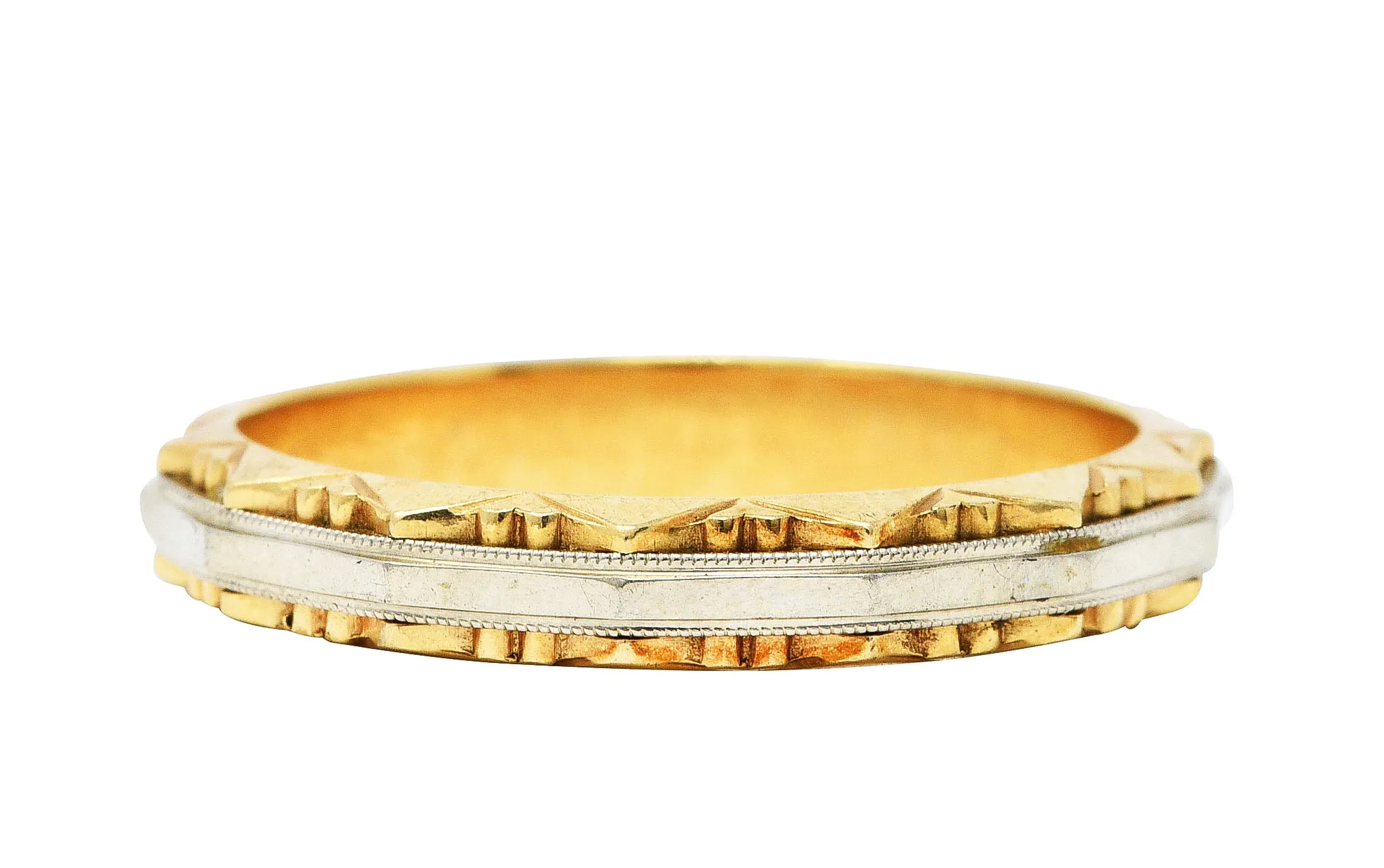 Vintage Two-Tone Gold Radial Sun-Burst Motif Unisex Band Ring