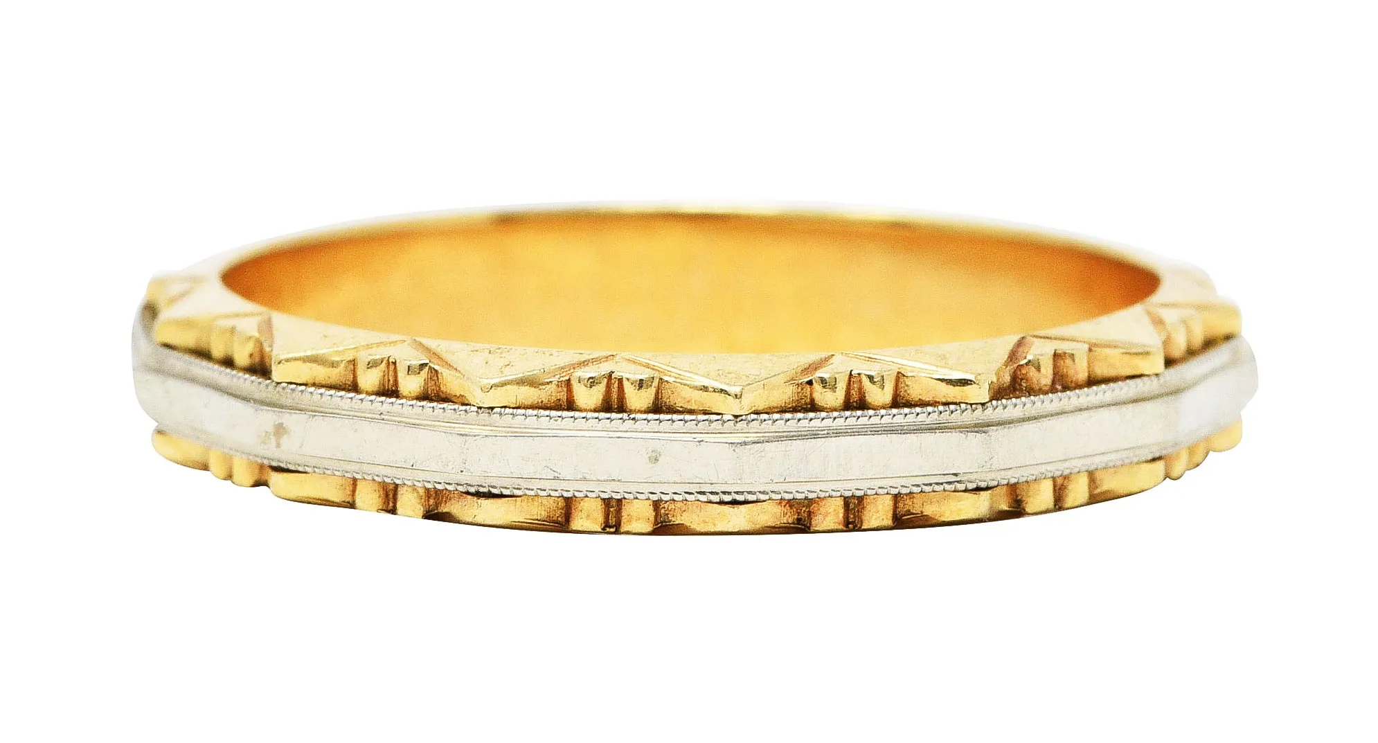 Vintage Two-Tone Gold Radial Sun-Burst Motif Unisex Band Ring