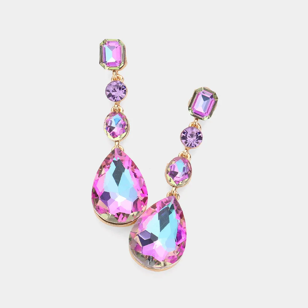 Violet AB Multi Stone Drop Pageant Earrings  | Prom Earrings | 620419