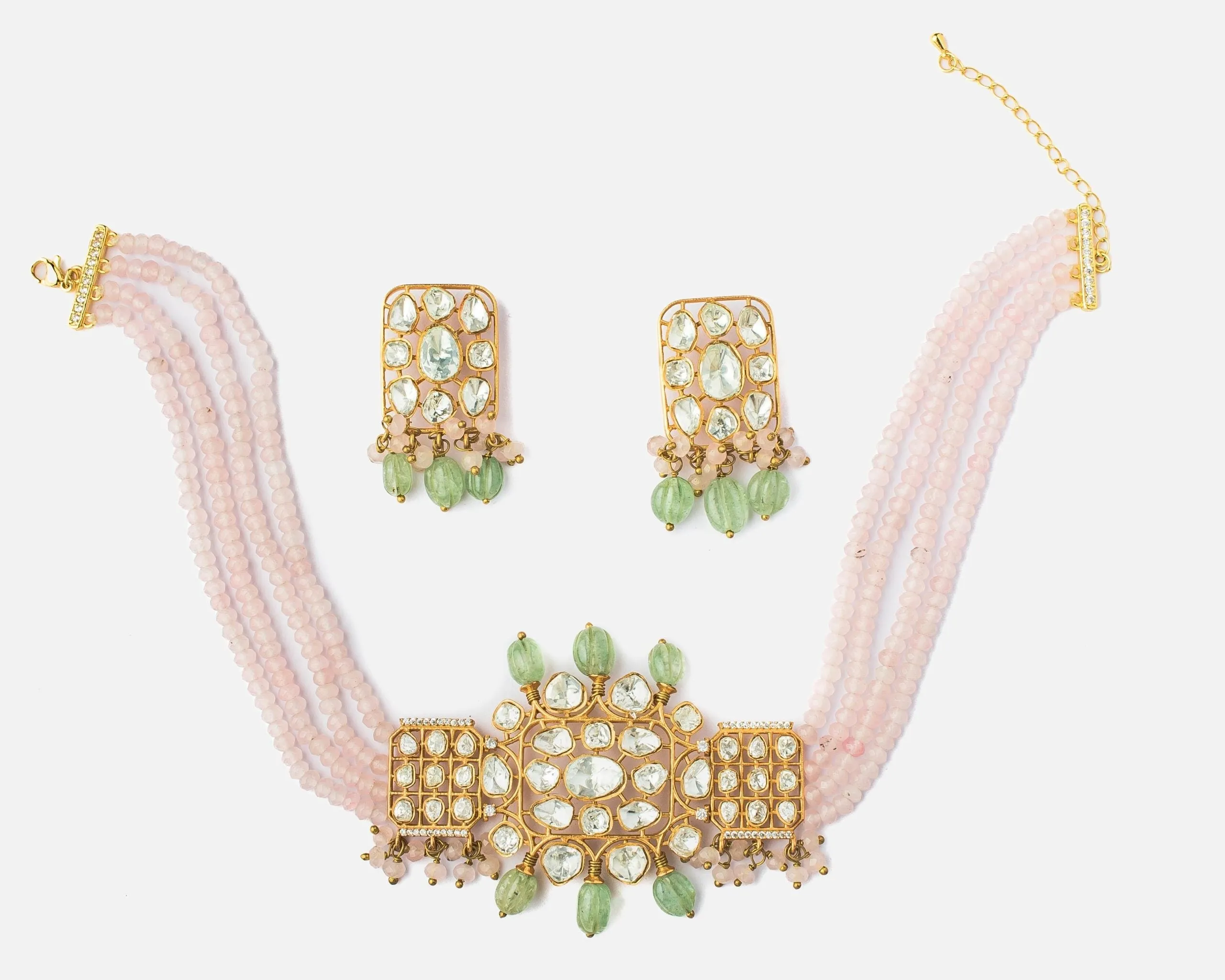 vivinia BY VIDHI MEHRA Antara Pink & Green Womens Kundan, Polki Choker Necklace Set with Pair of Earrings (Freesize)