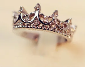W ings Queen's Silver Crown Rings For Women Punk Brand Crystal Jewellery Love Rings Femme Bijoux wedding engagement rings