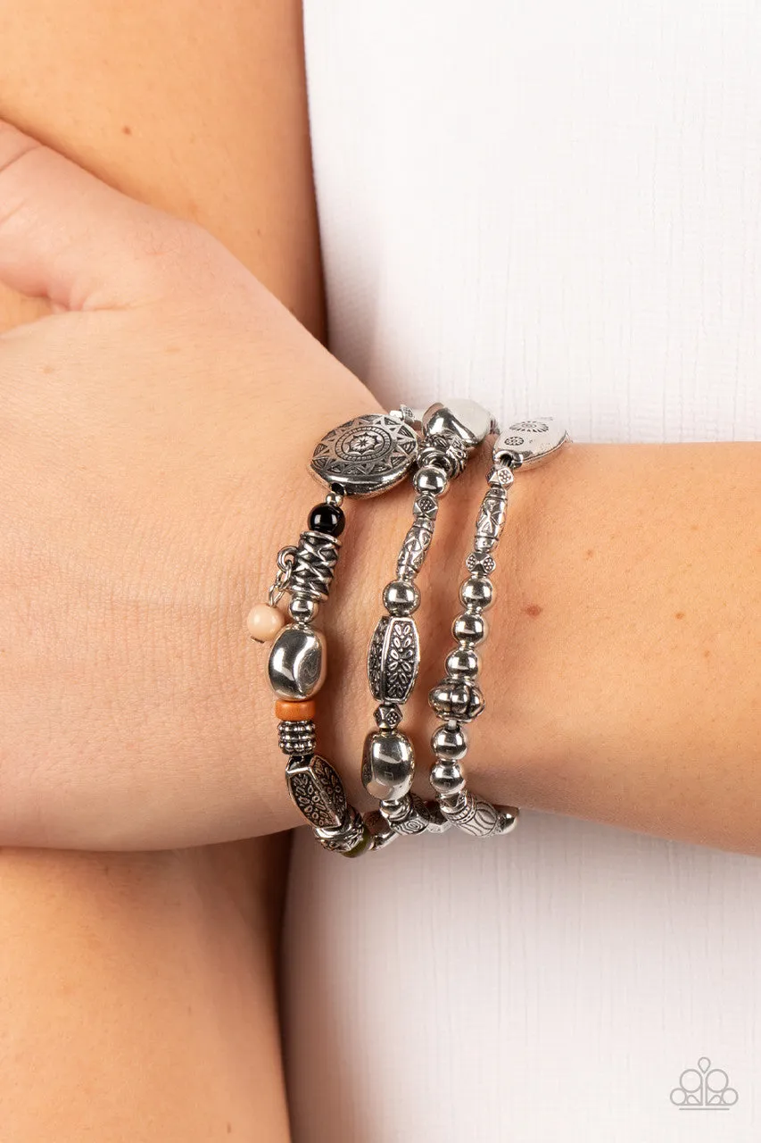 Western Quest - Multi - Black Brown Stone Bead Paparazzi Stretchy Bracelet