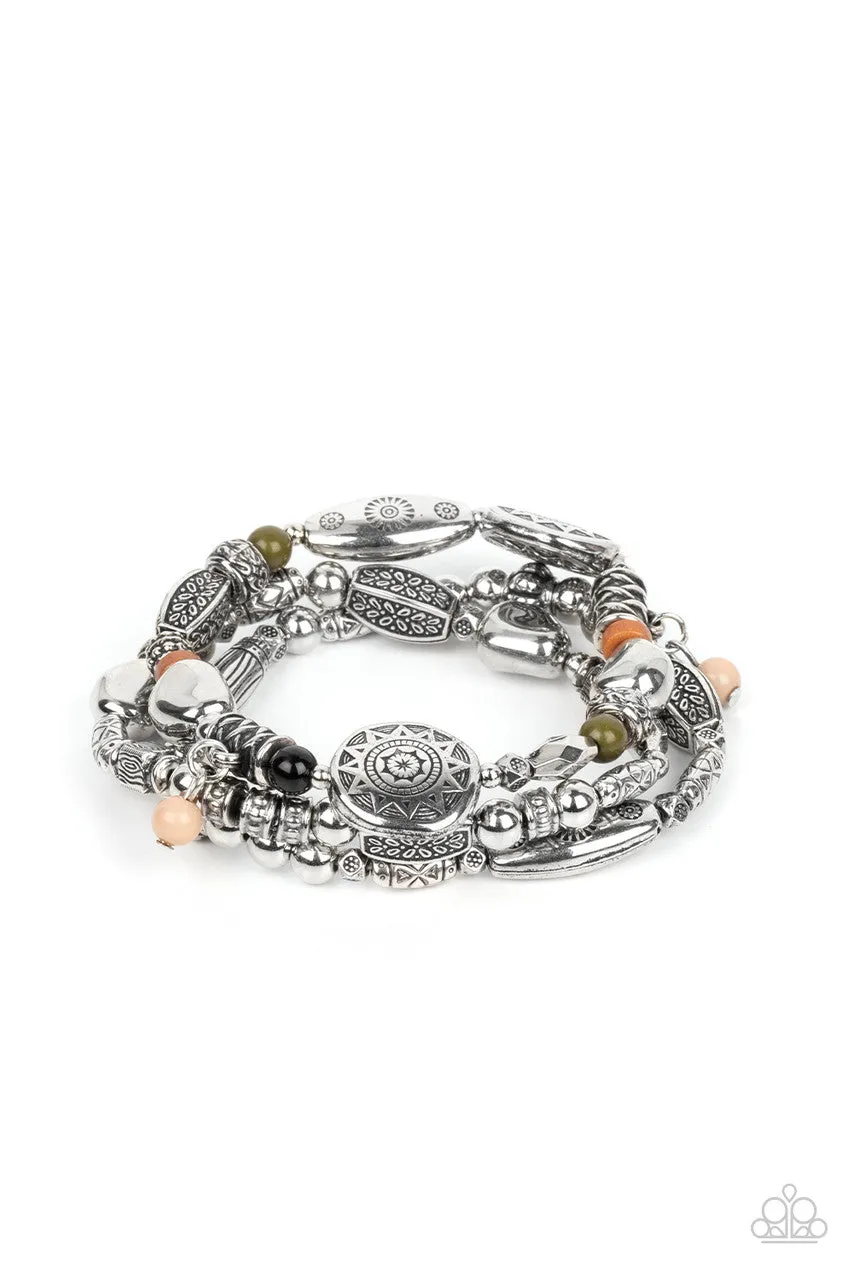 Western Quest - Multi - Black Brown Stone Bead Paparazzi Stretchy Bracelet
