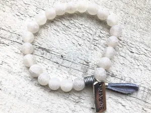 White Agate Bracelet - Crackle Agate Bracelet - White Crackle Agate - Agate Jewelry - Imagine Charm - Women's Bracelet - Girlfriend's Gift